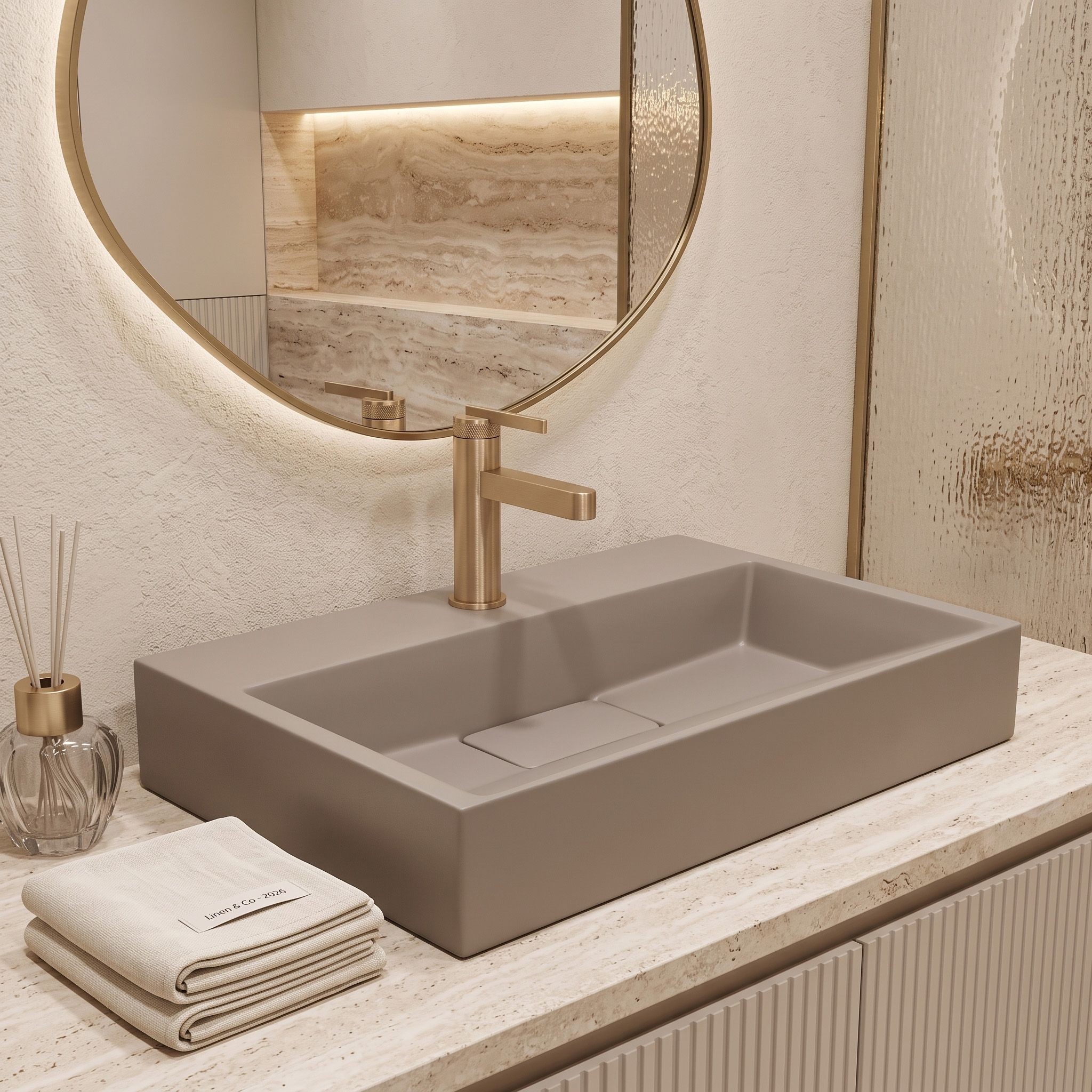 Konglomerato Praustuvas Rea Goya Taupe 60cm aprašymas - Prekės nuotrauka