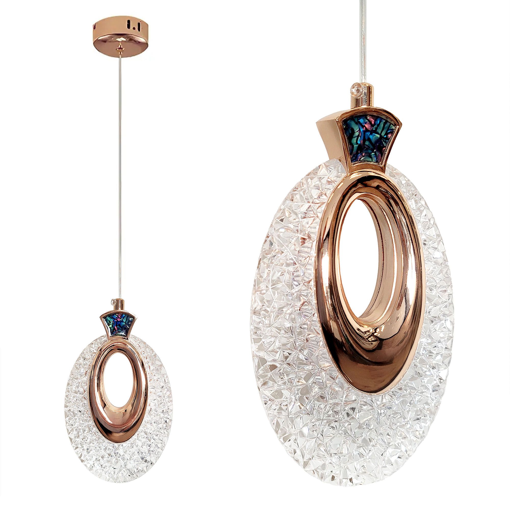 Lubinis šviestuvas Toolight Krištolinis Pakabinamas Šviestuvas Lhj109-1cp Light Rose Gold aprašymas - Prekės nuotrauka