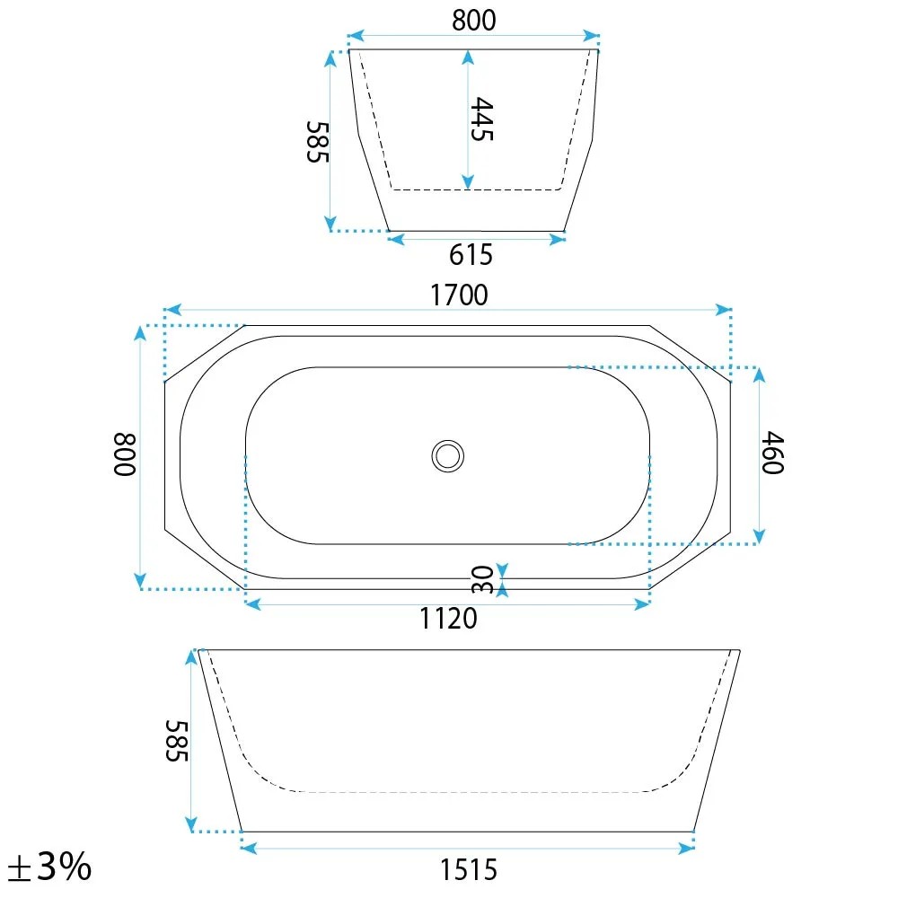 Laisvai pastatoma vonia Rea Diamanti 170 aprašymas - Prekės nuotrauka