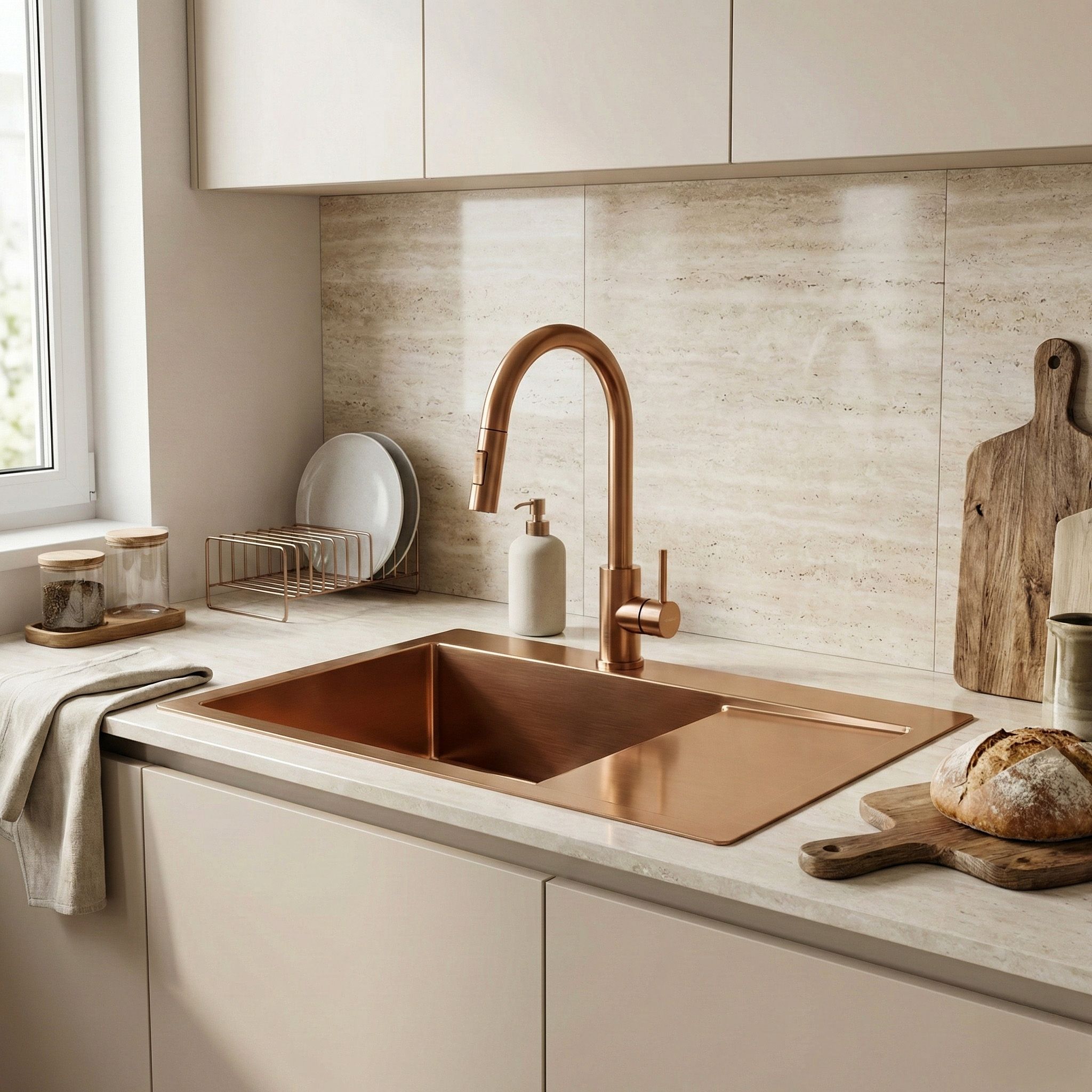 Plieninė kriauklė Fin BRUSH COPPER aprašymas - Prekės nuotrauka