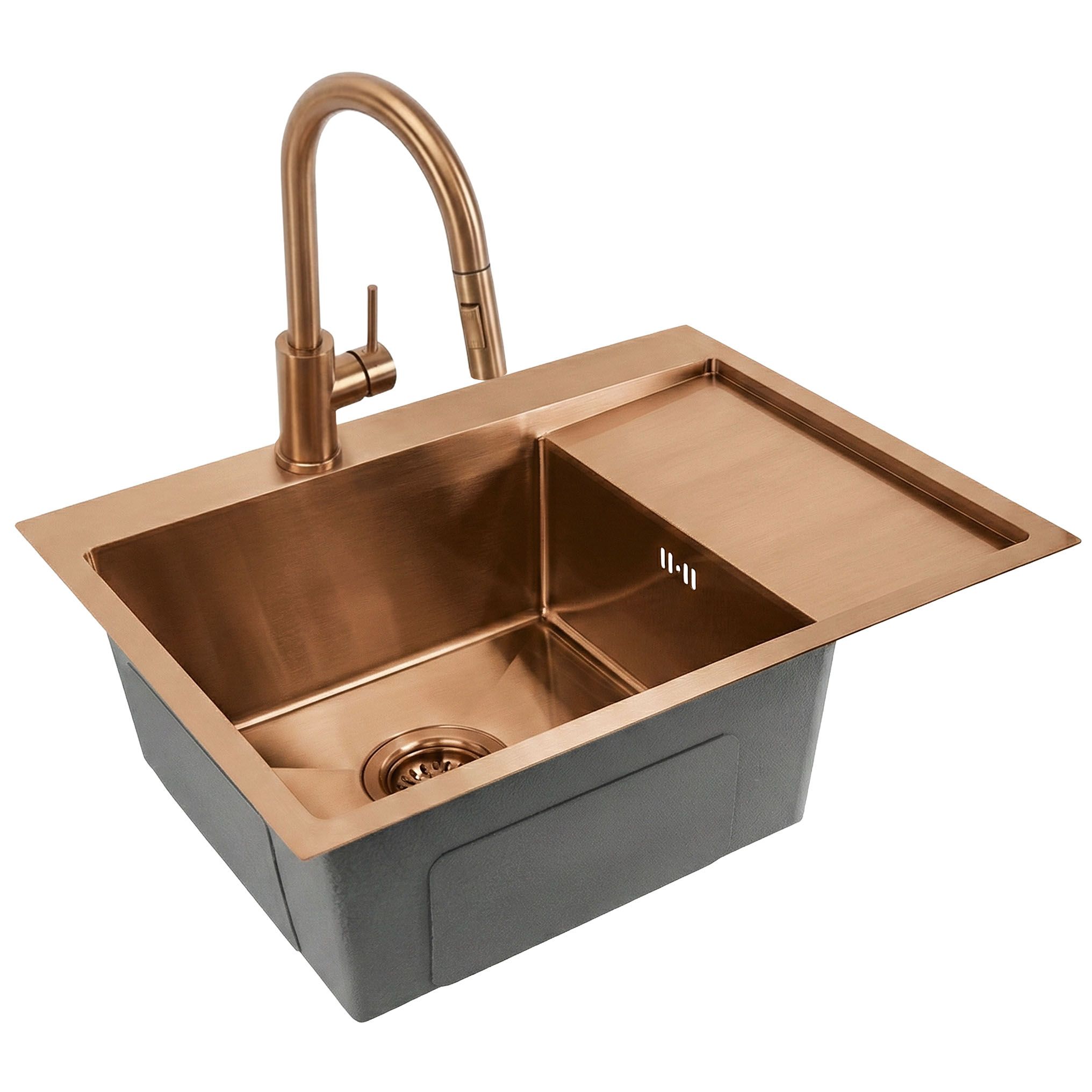 Plieninė kriauklė Fin BRUSH COPPER aprašymas - Prekės nuotrauka