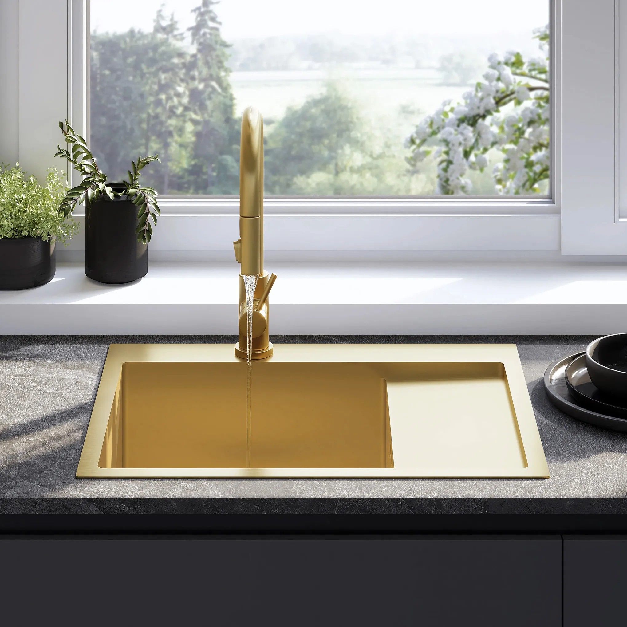 Plieninė kriauklė Fin BRUSH GOLD aprašymas - Prekės nuotrauka