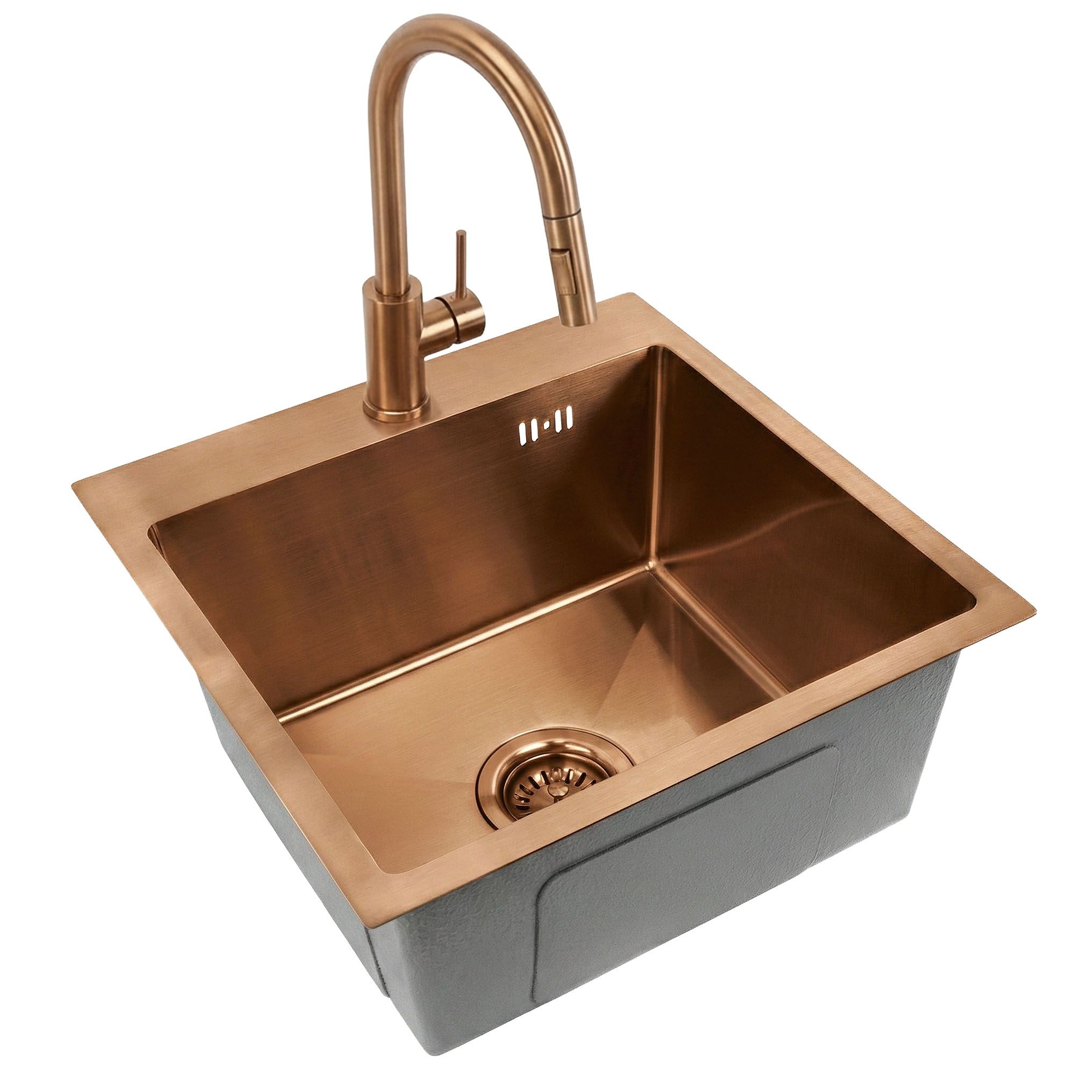Plieninė kriauklė Leo 40 BRUSH COPPER aprašymas - Prekės nuotrauka