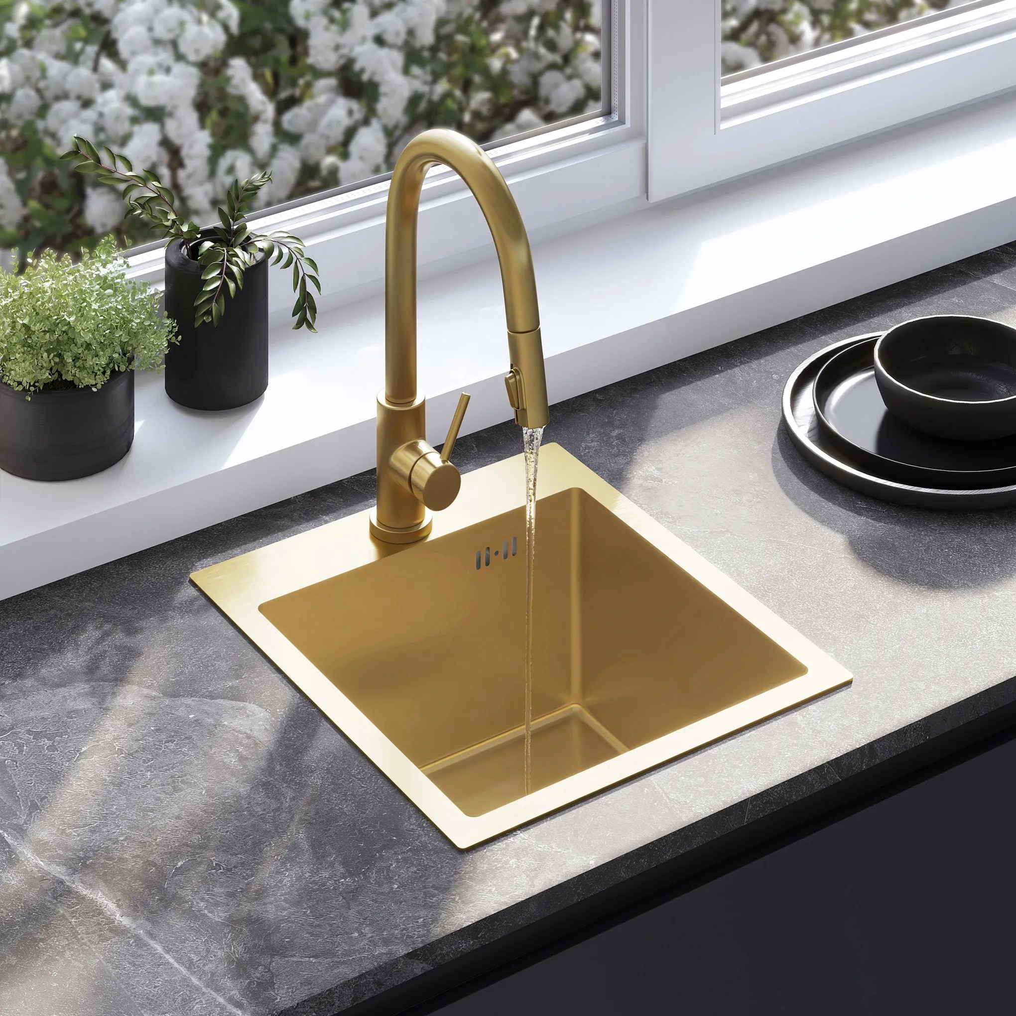Plieninė kriauklė Leo 40 BRUSH GOLD aprašymas - Prekės nuotrauka