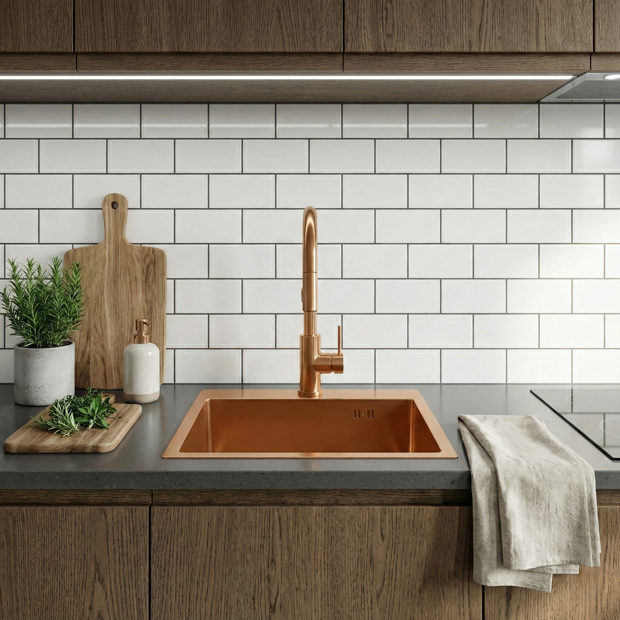 Plieninė kriauklė Leo 50 BRUSH COPPER aprašymas - Prekės nuotrauka