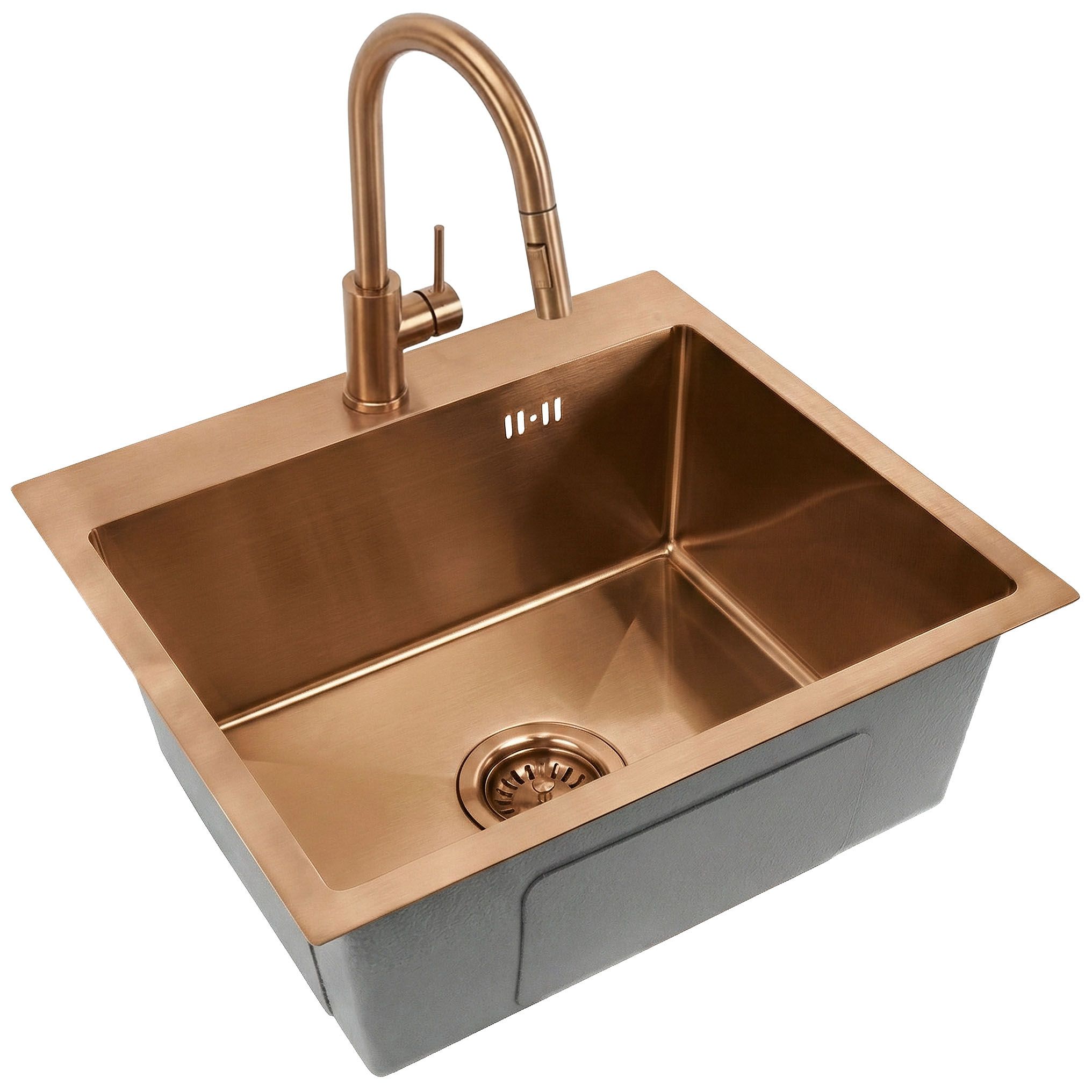 Plieninė kriauklė Leo 50 BRUSH COPPER aprašymas - Prekės nuotrauka