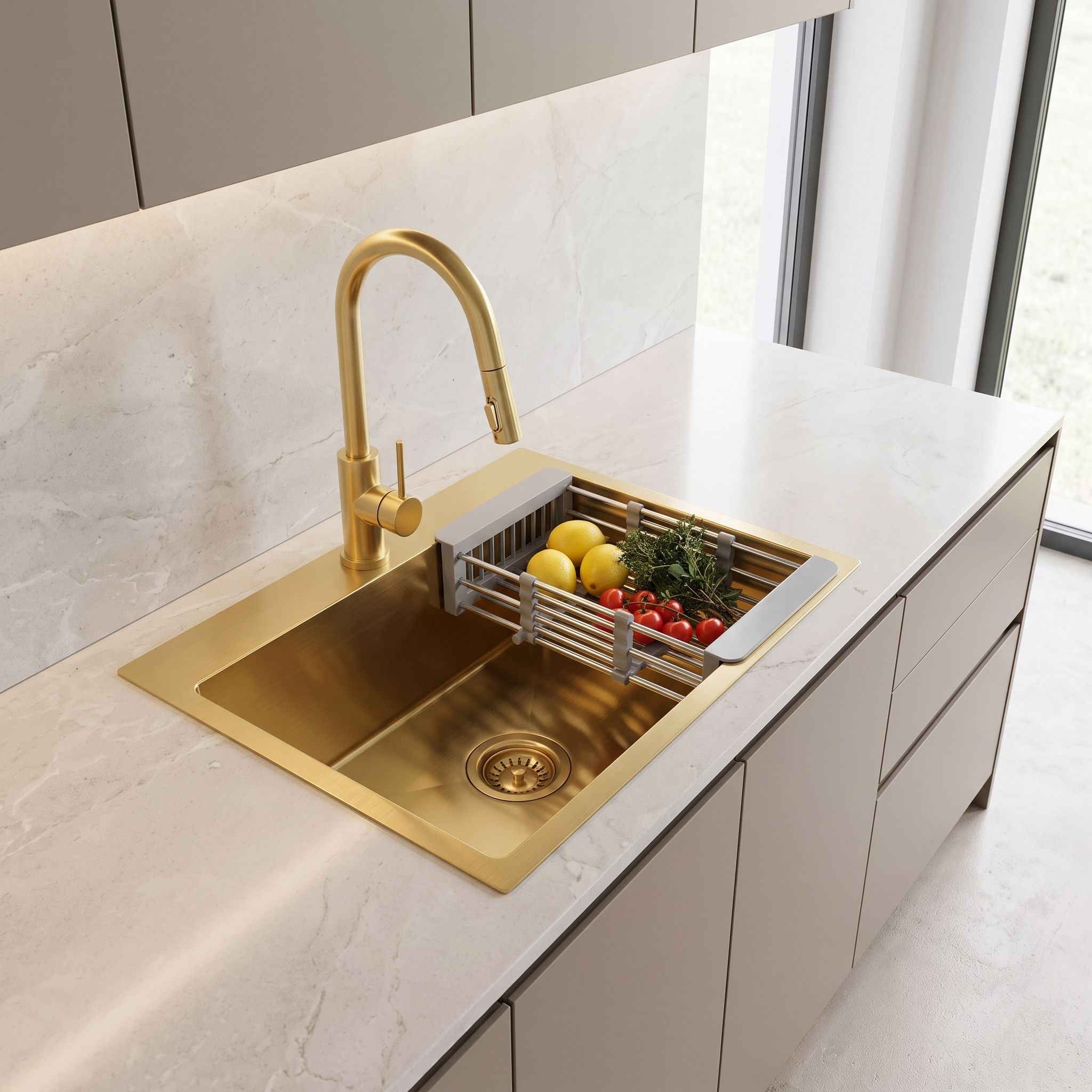 Plieninė Plautuvė Su 3 Dalių Priedų Rinkiniu Rea Leo 50 Gold Pilki priedai aprašymas - Prekės nuotrauka