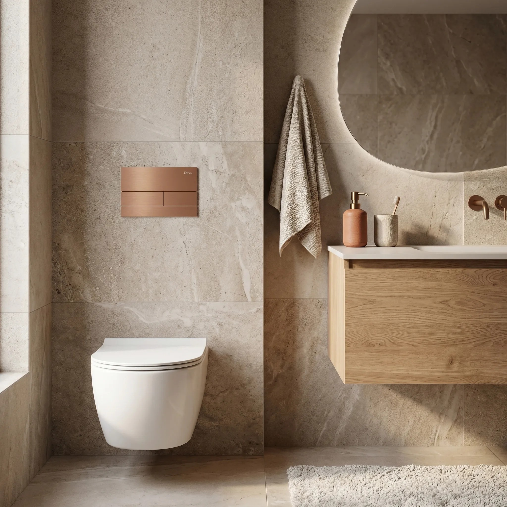 rea Potinkinis WC Rėmo Komplektas Slim 024N su T Copper Mygtuku aprašymas - Prekės nuotrauka