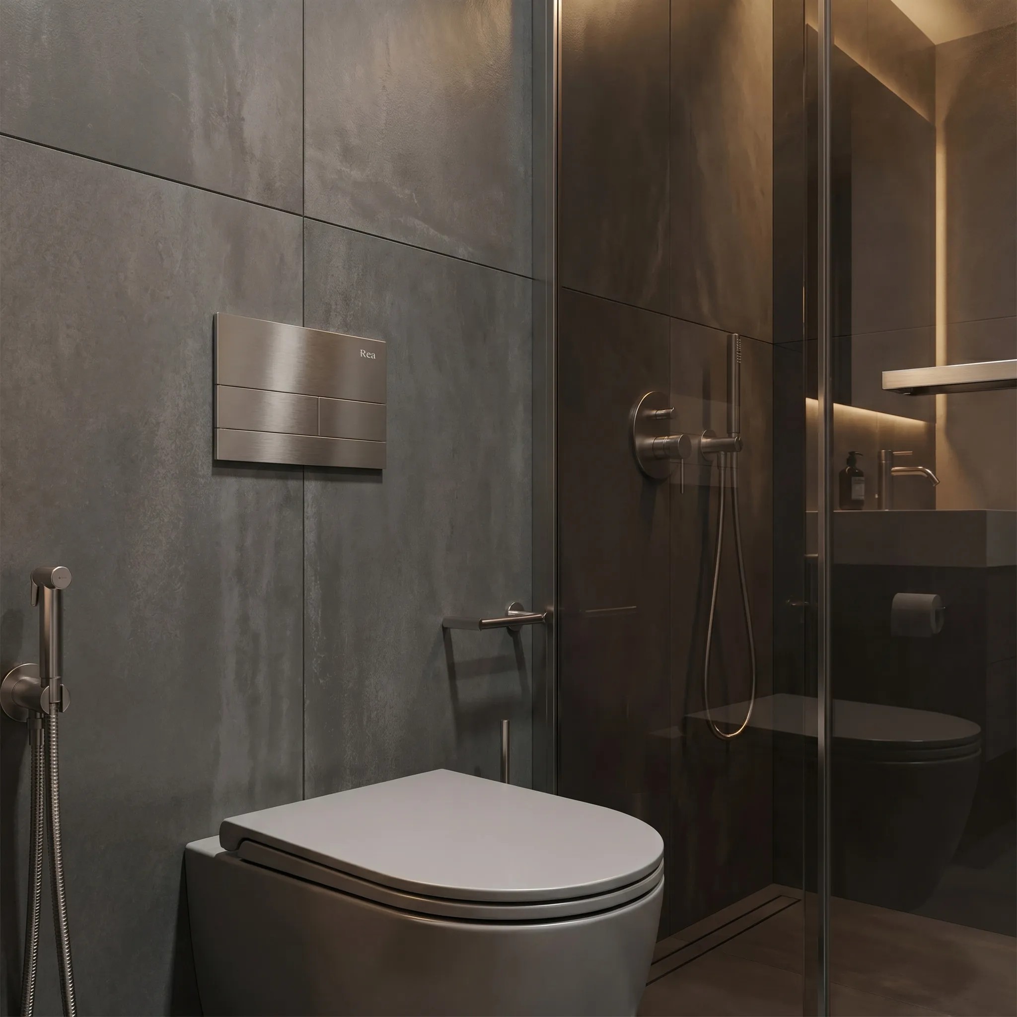 rea Potinkinis WC Rėmo Komplektas Slim 024N su T Steel Mygtuku aprašymas - Prekės nuotrauka