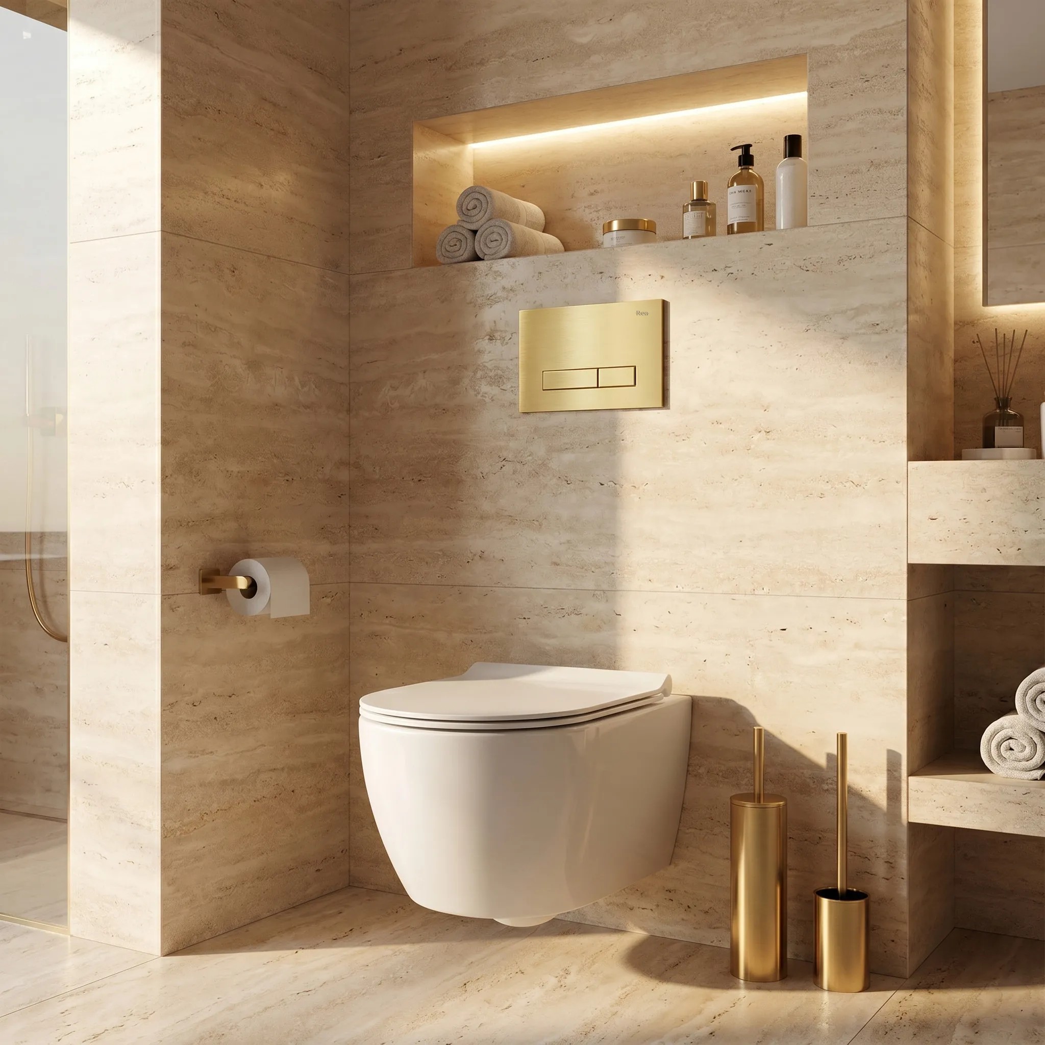 rea Potinkinis WC Rėmo Komplektas Slim 024N su HD Gold Mygtuku aprašymas - Prekės nuotrauka