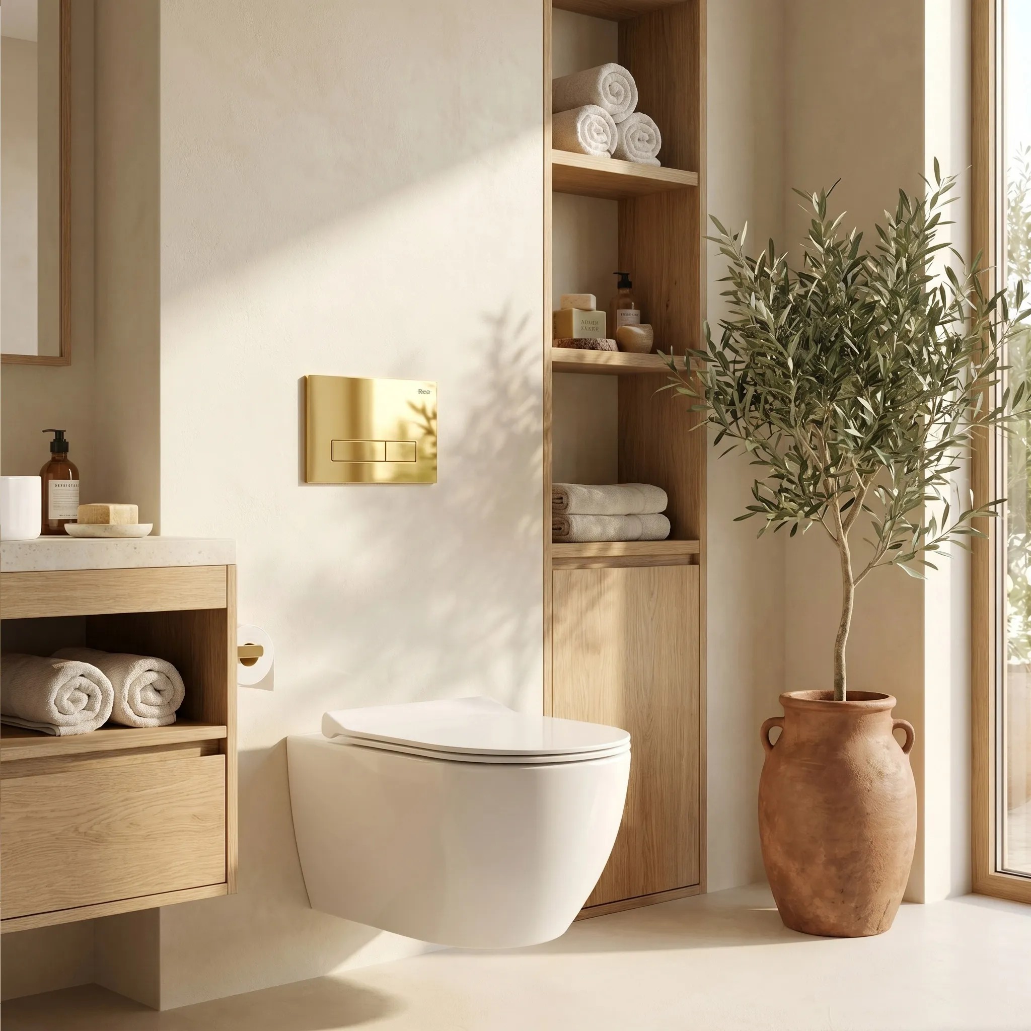 rea Potinkinis WC Rėmo Komplektas Slim 024N su HD Gold Mygtuku aprašymas - Prekės nuotrauka