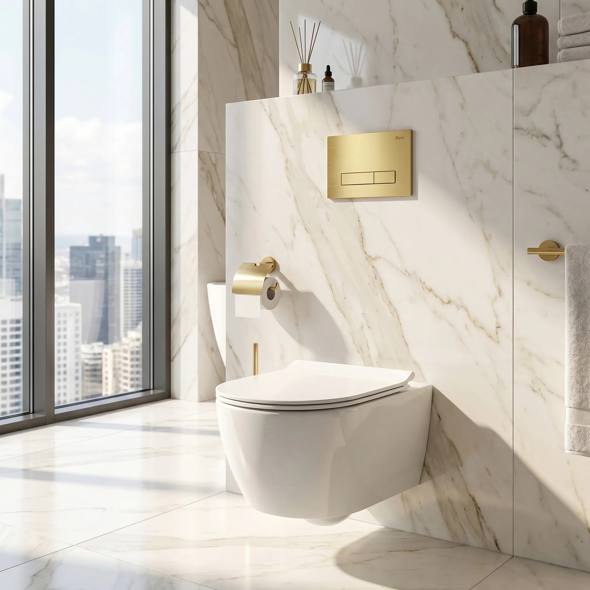 rea Potinkinis WC Rėmo Komplektas Slim 024N su HD Gold Mygtuku aprašymas - Prekės nuotrauka