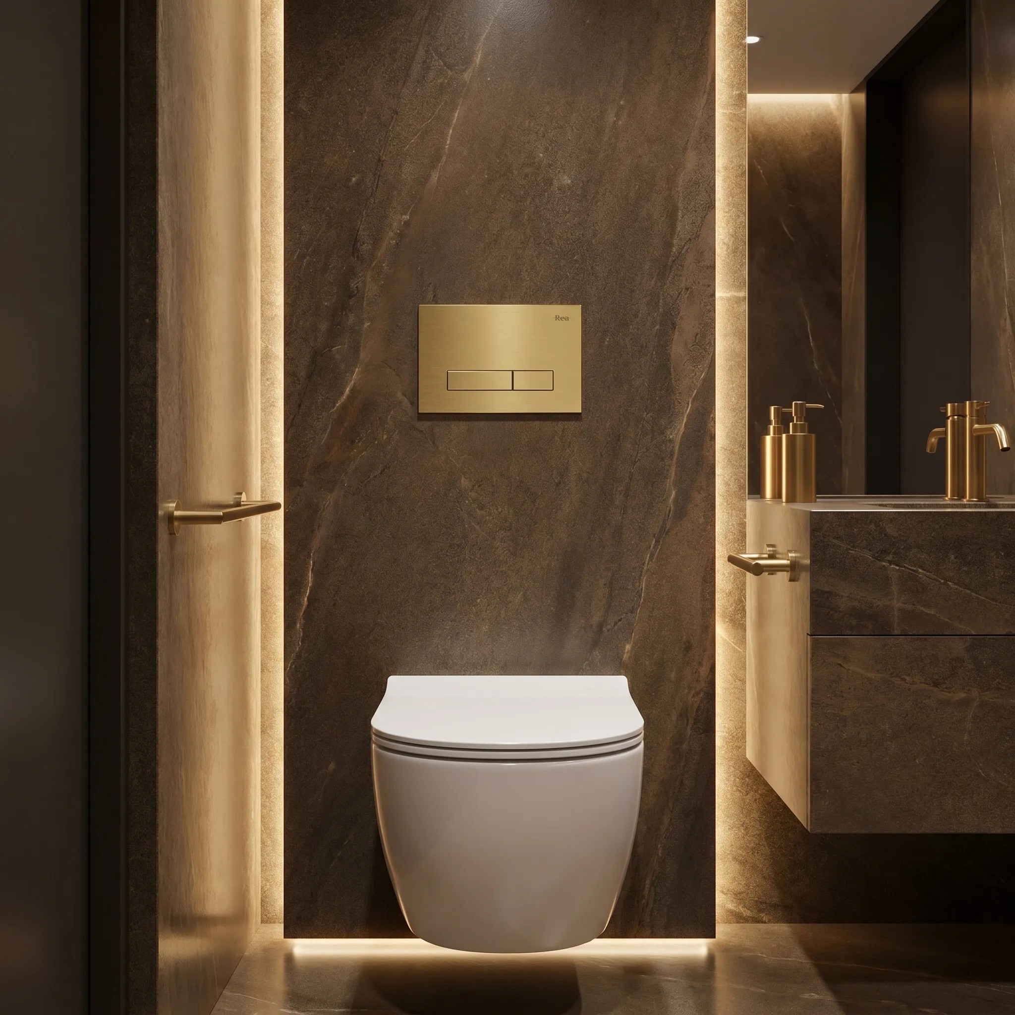 rea Potinkinis WC Rėmo Komplektas Slim 024N su HD Gold Mygtuku aprašymas - Prekės nuotrauka