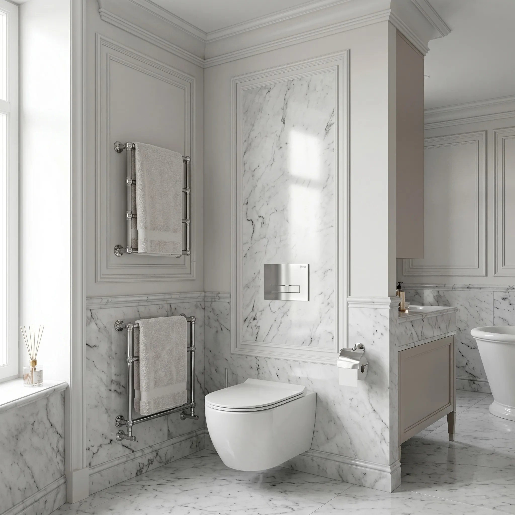rea Potinkinis WC Rėmo Komplektas Slim 024N su HD Chrome Mygtuku aprašymas - Prekės nuotrauka