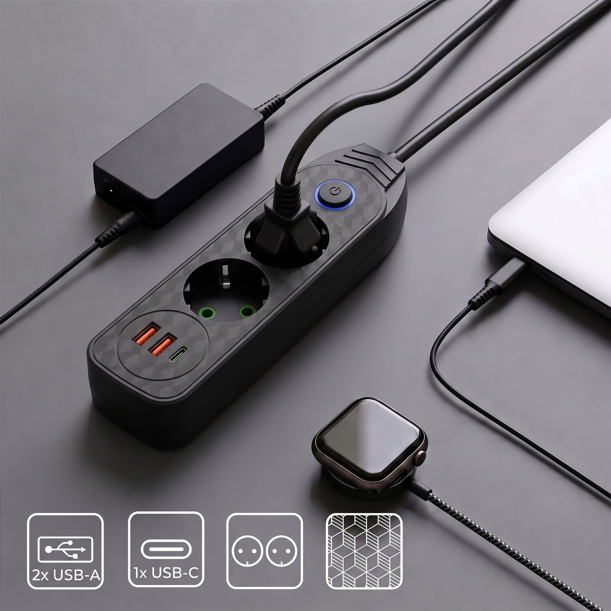 Toolight Prailgintuvas Maitinimo Blokas 2 Lizdai + 2x Usb-a + Usb-c Jnh023-2b Juodas aprašymas - Prekės nuotrauka