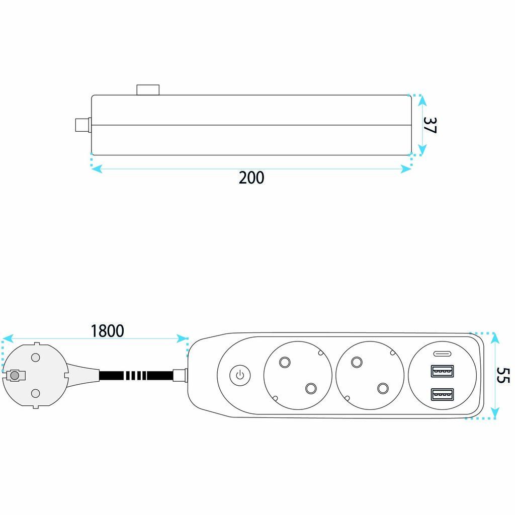 Toolight Prailgintuvas Maitinimo Blokas 2 Lizdai + 2x Usb-a + Usb-c Jnh023-2b Juodas aprašymas - Prekės nuotrauka