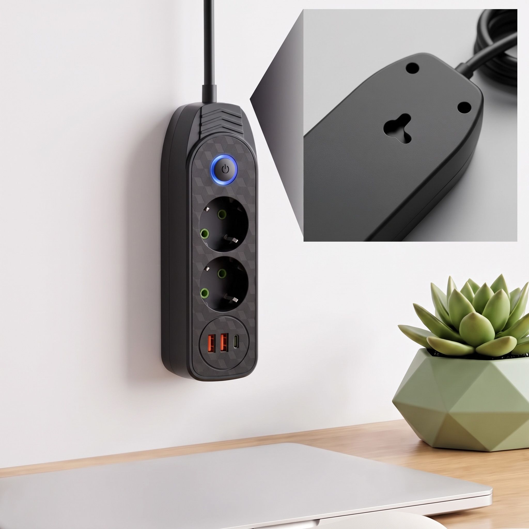 Toolight Prailgintuvas Maitinimo Blokas 2 Lizdai + 2x Usb-a + Usb-c Jnh023-2b Juodas aprašymas - Prekės nuotrauka