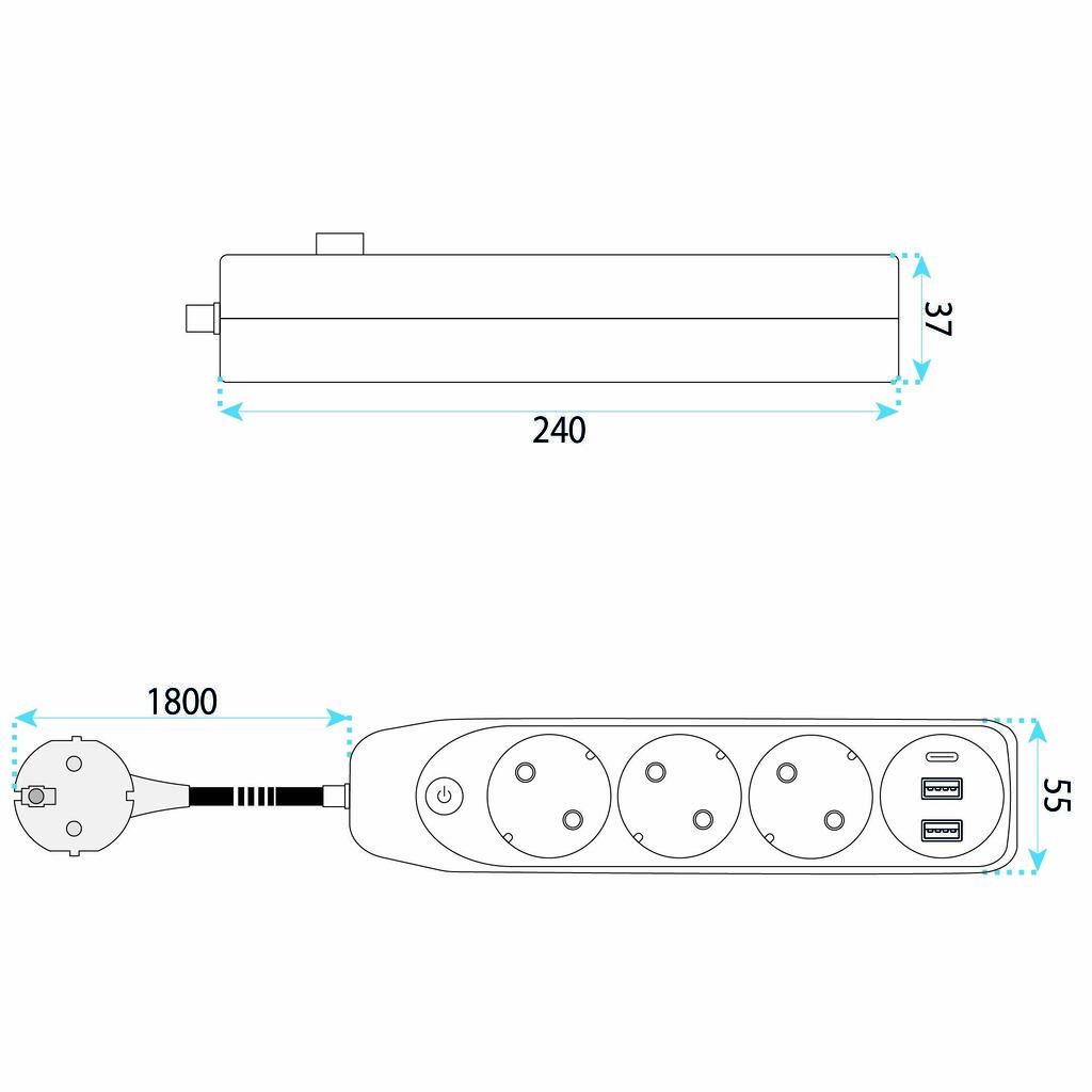 Toolight Prailgintuvas Maitinimo Blokas 3 Lizdai + 2x Usb-a + Usb-c Jnh024-3b Juodas aprašymas - Prekės nuotrauka