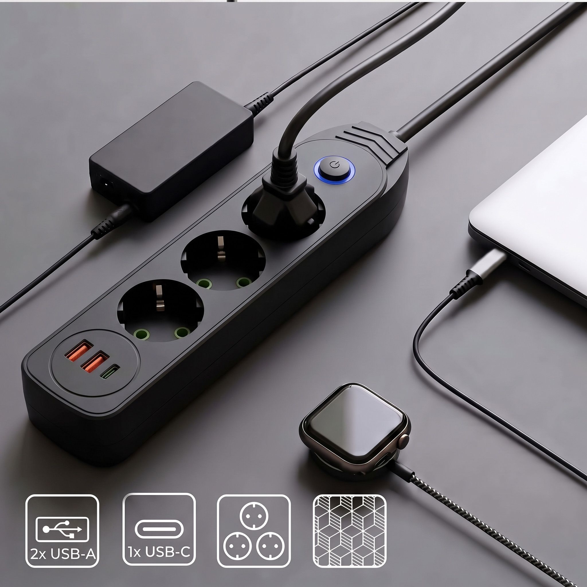 Toolight Prailgintuvas Maitinimo Blokas 3 Lizdai + 2x Usb-a + Usb-c Jnh024-3b Juodas aprašymas - Prekės nuotrauka