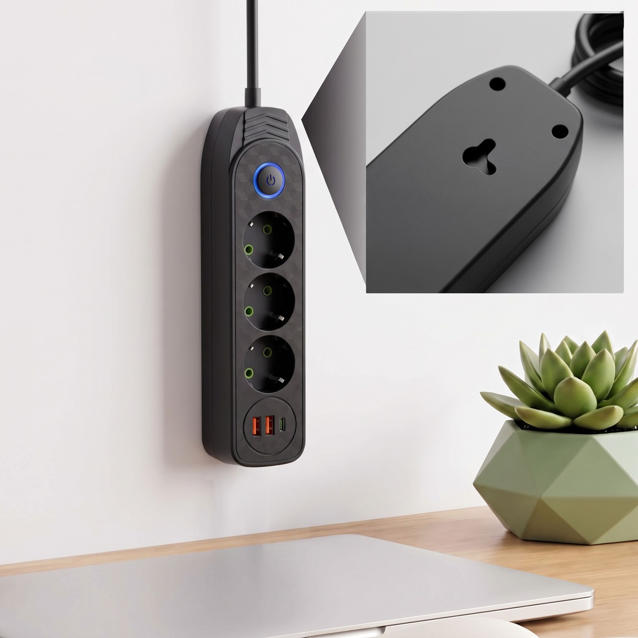 Toolight Prailgintuvas Maitinimo Blokas 3 Lizdai + 2x Usb-a + Usb-c Jnh024-3b Juodas aprašymas - Prekės nuotrauka