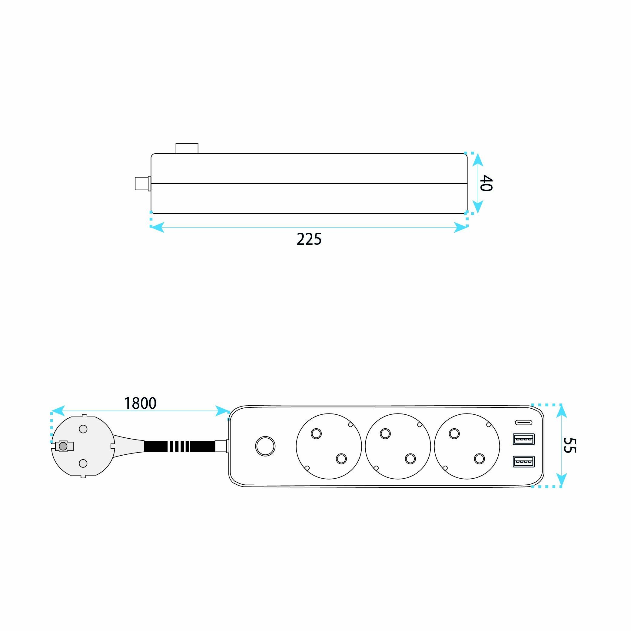 Toolight Prailgintuvas Maitinimo Blokas 3 Lizdai + 2x Usb-a + Usb-c Jnh020-3a Baltas aprašymas - Prekės nuotrauka