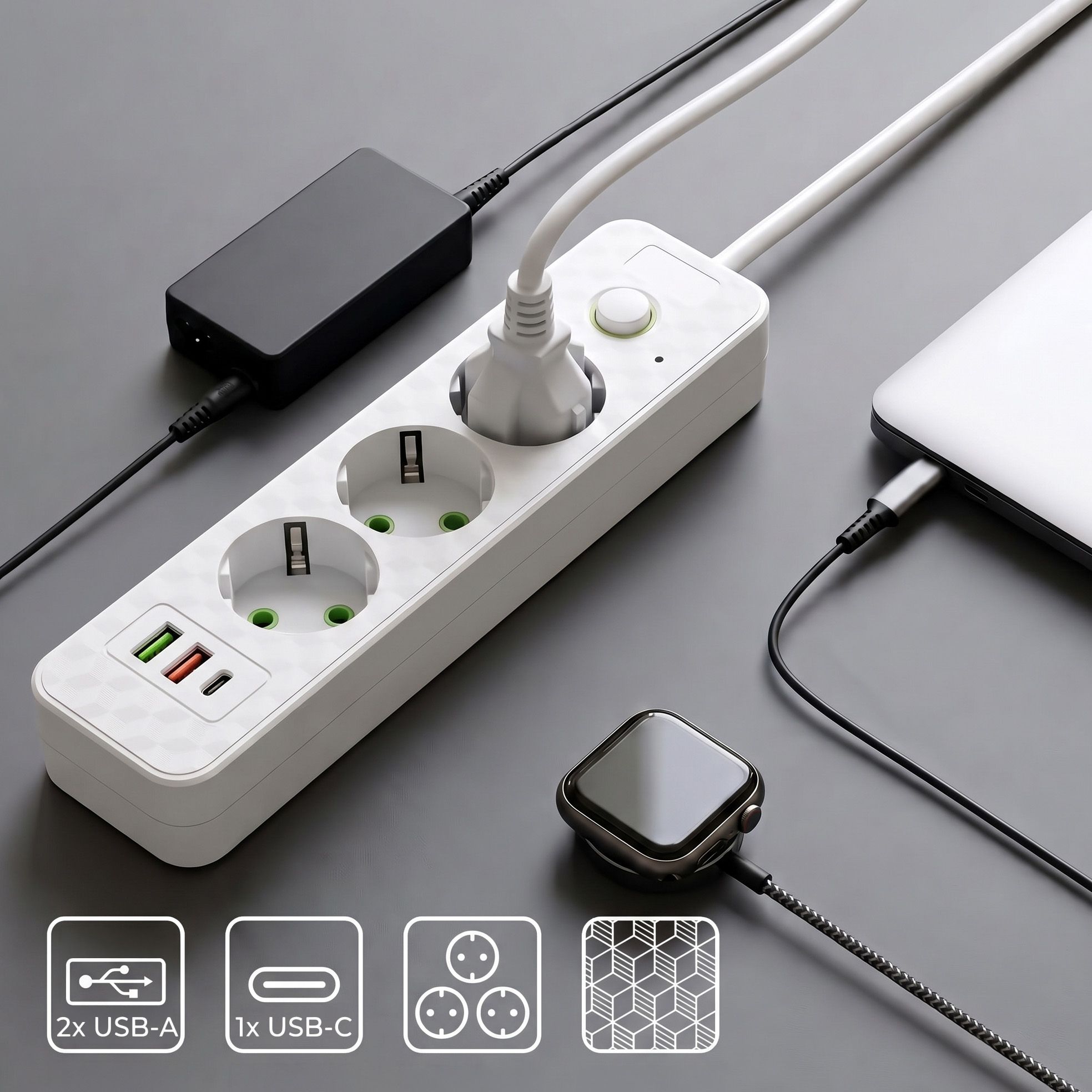 Toolight Prailgintuvas Maitinimo Blokas 3 Lizdai + 2x Usb-a + Usb-c Jnh020-3a Baltas aprašymas - Prekės nuotrauka