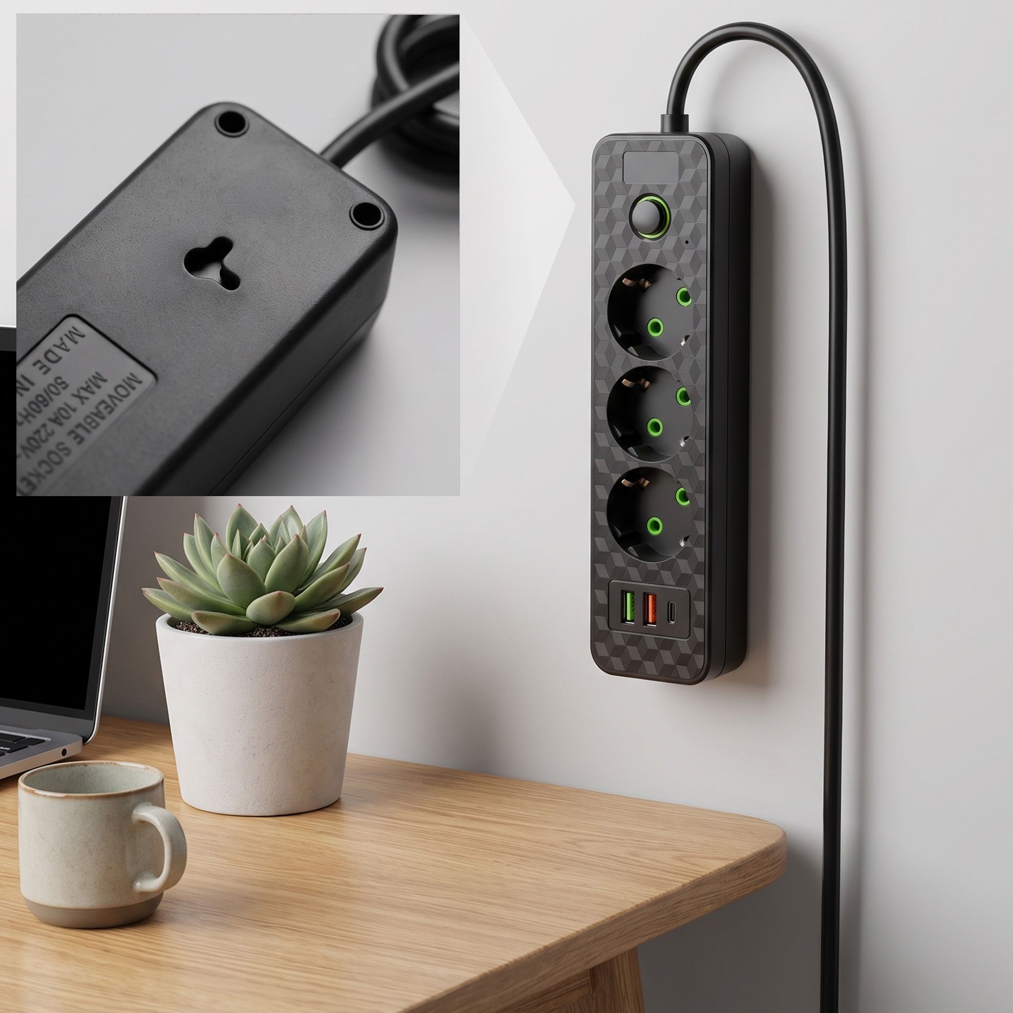 Toolight Prailgintuvas Maitinimo Blokas 3 Lizdai + 2x Usb-a + Usb-c Jnh020-3a Juodas aprašymas - Prekės nuotrauka