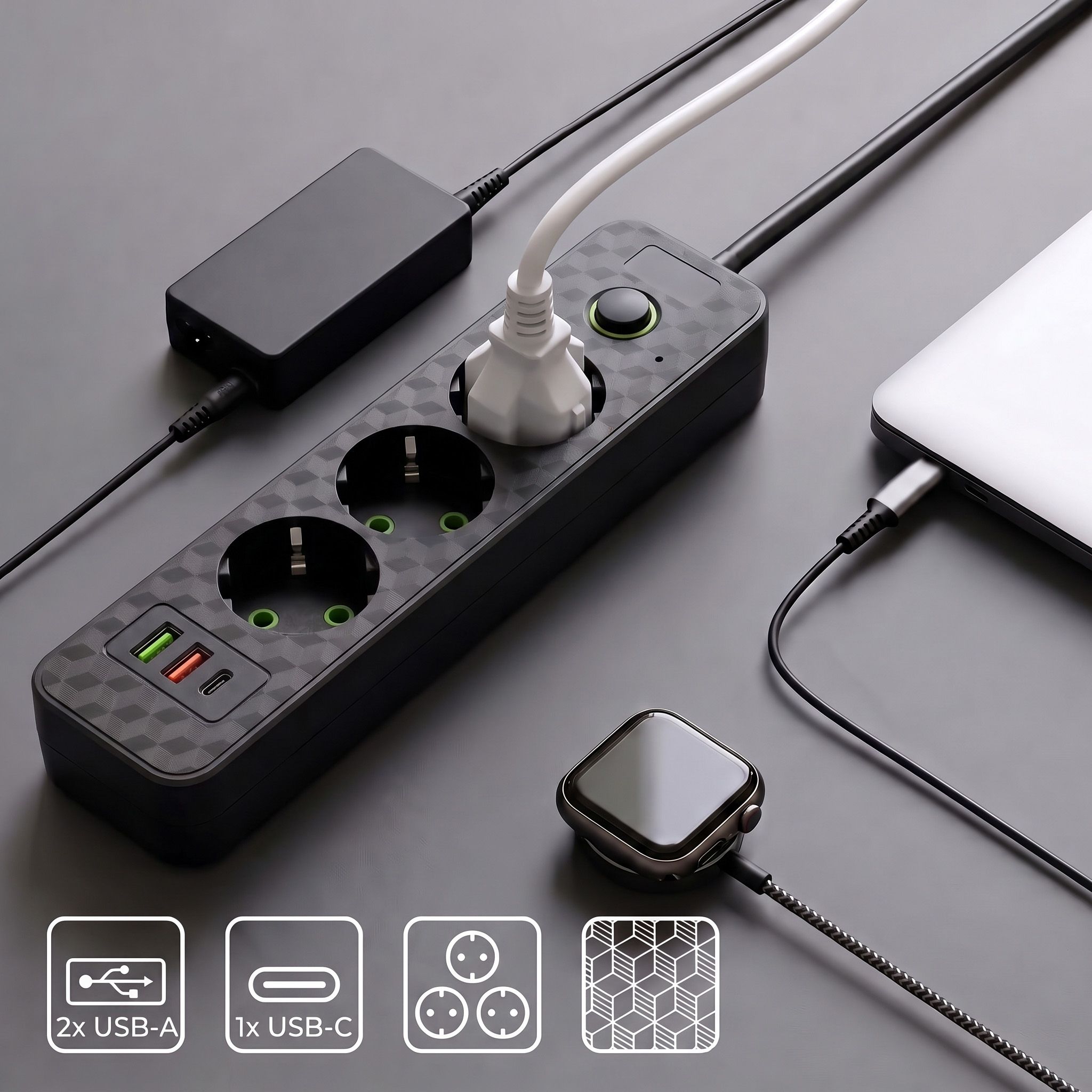 Toolight Prailgintuvas Maitinimo Blokas 3 Lizdai + 2x Usb-a + Usb-c Jnh020-3a Juodas aprašymas - Prekės nuotrauka