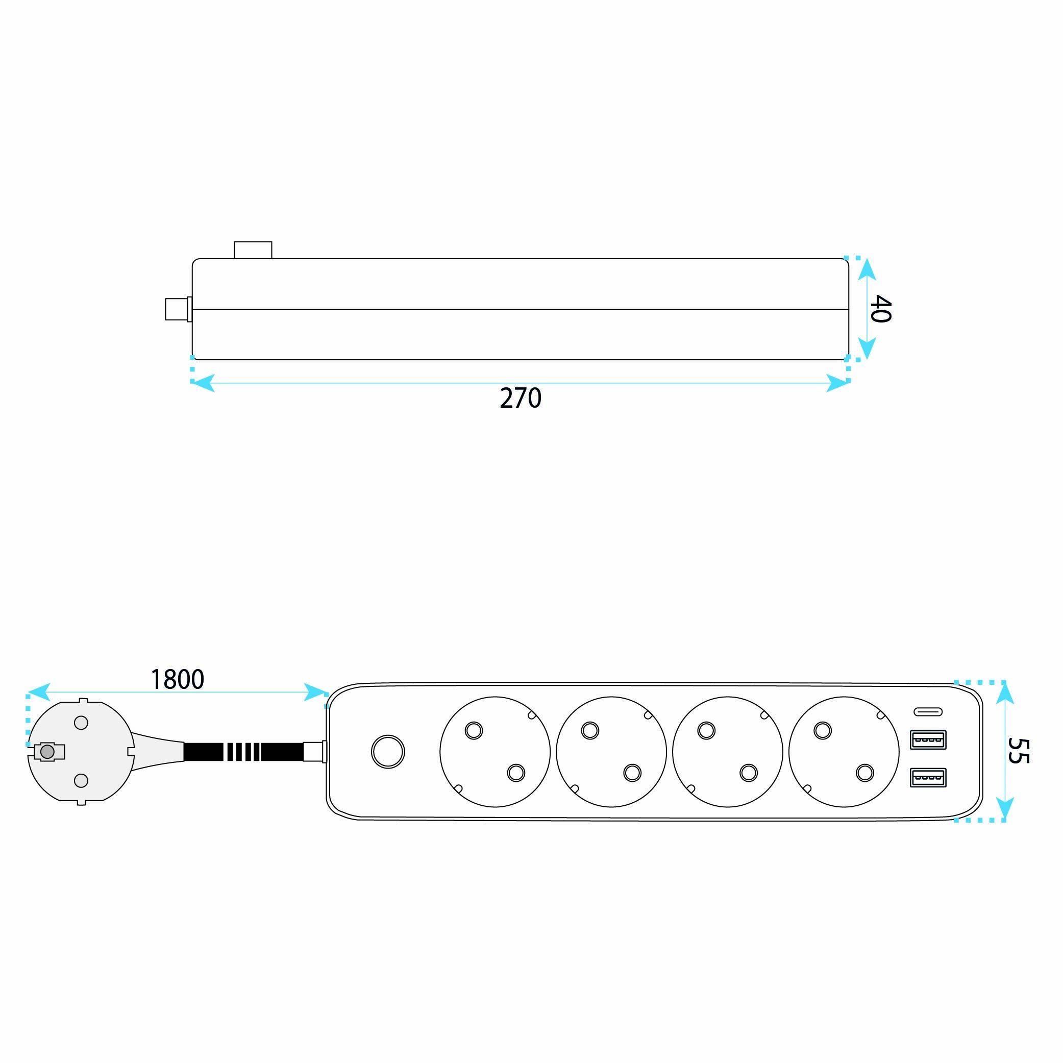 Toolight Prailgintuvas Maitinimo Blokas 4 Lizdai + 2x Usb-a + Usb-c Jnh021-4a Juodas aprašymas - Prekės nuotrauka