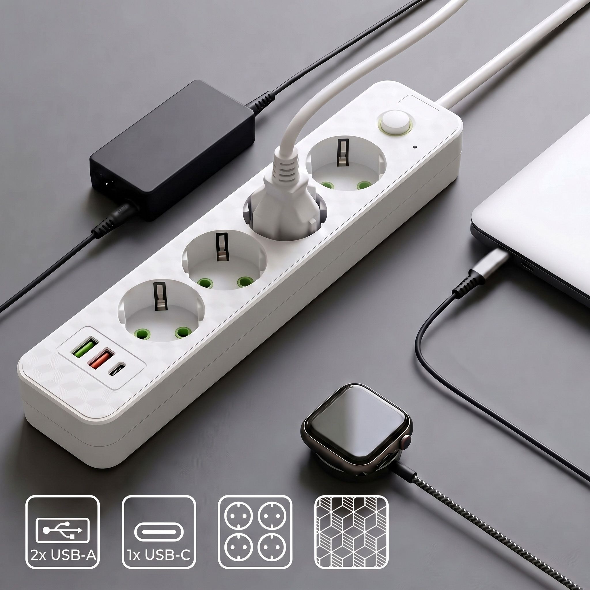 Toolight Prailgintuvas Maitinimo Blokas 4 Lizdai + 2x Usb-a + Usb-c Jnh021-4a Baltas aprašymas - Prekės nuotrauka