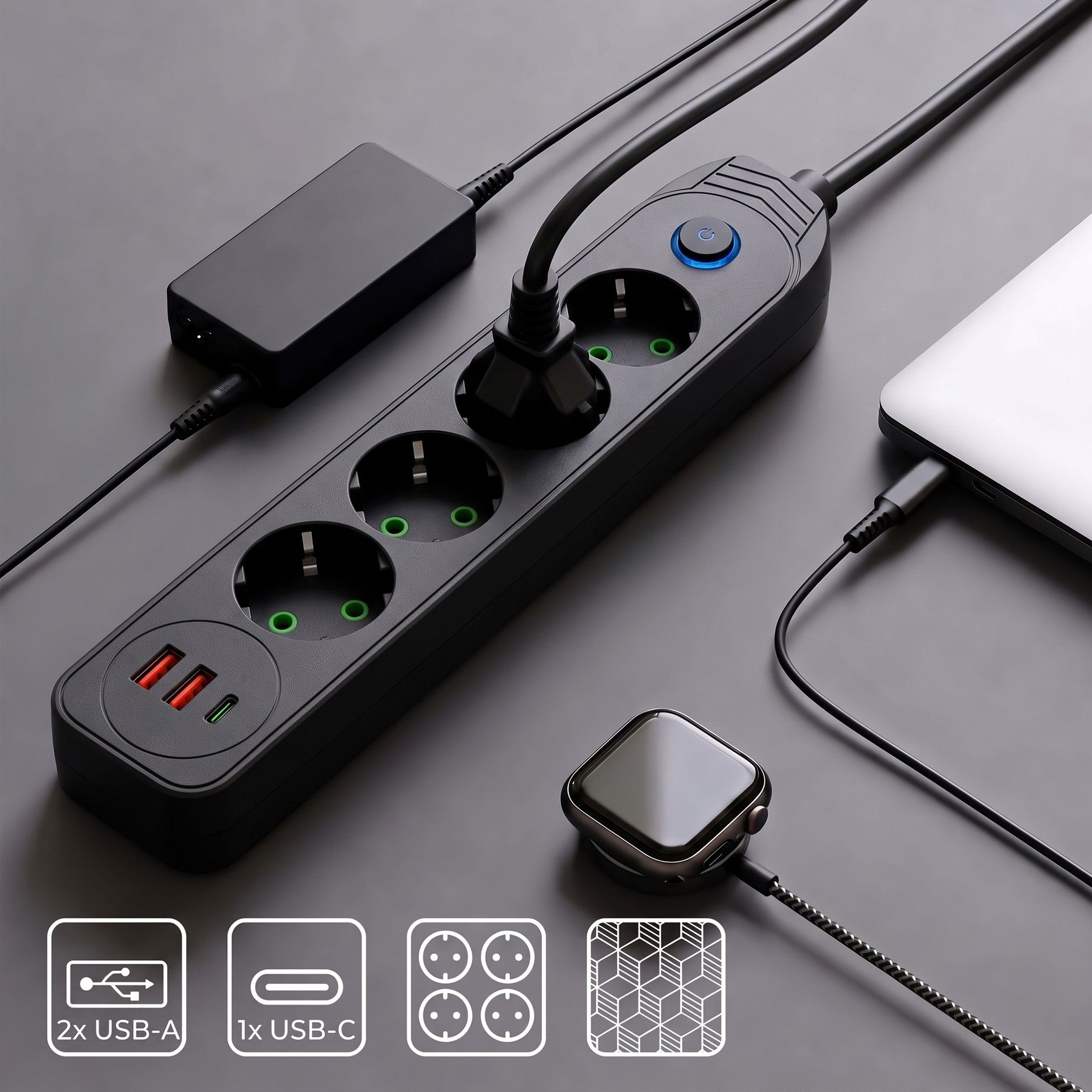 Toolight Prailgintuvas Maitinimo Blokas 4 Lizdai + 2x Usb-a + Usb-c Jnh025-4b Juodas aprašymas - Prekės nuotrauka