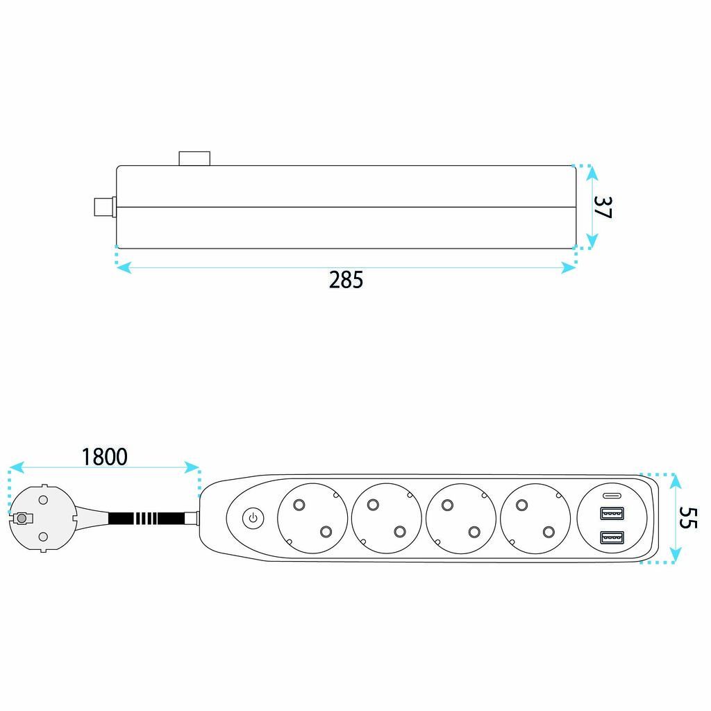 Toolight Prailgintuvas Maitinimo Blokas 4 Lizdai + 2x Usb-a + Usb-c Jnh025-4b Juodas aprašymas - Prekės nuotrauka