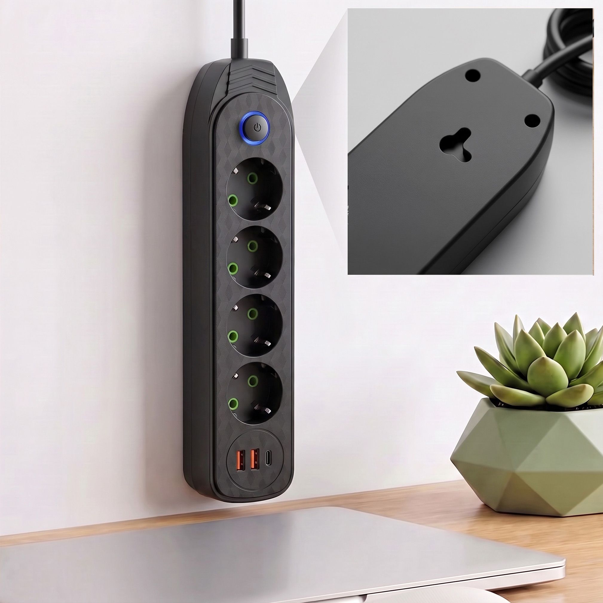 Toolight Prailgintuvas Maitinimo Blokas 4 Lizdai + 2x Usb-a + Usb-c Jnh025-4b Juodas aprašymas - Prekės nuotrauka