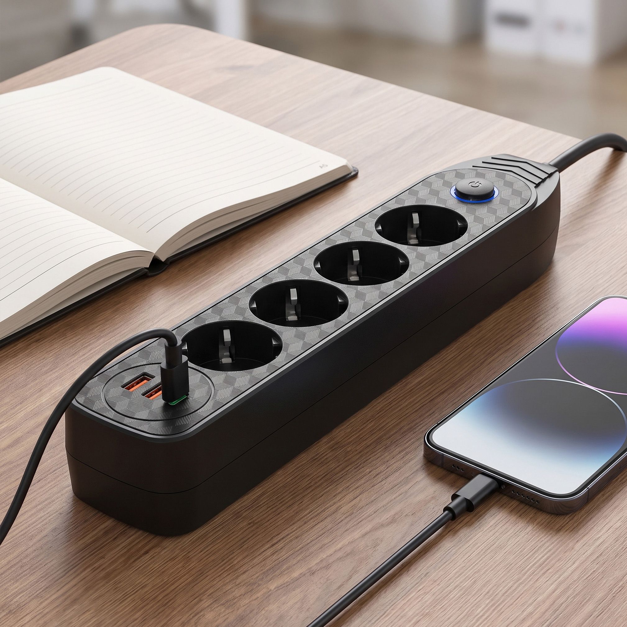 Toolight Prailgintuvas Maitinimo Blokas 4 Lizdai + 2x Usb-a + Usb-c Jnh025-4b Juodas aprašymas - Prekės nuotrauka