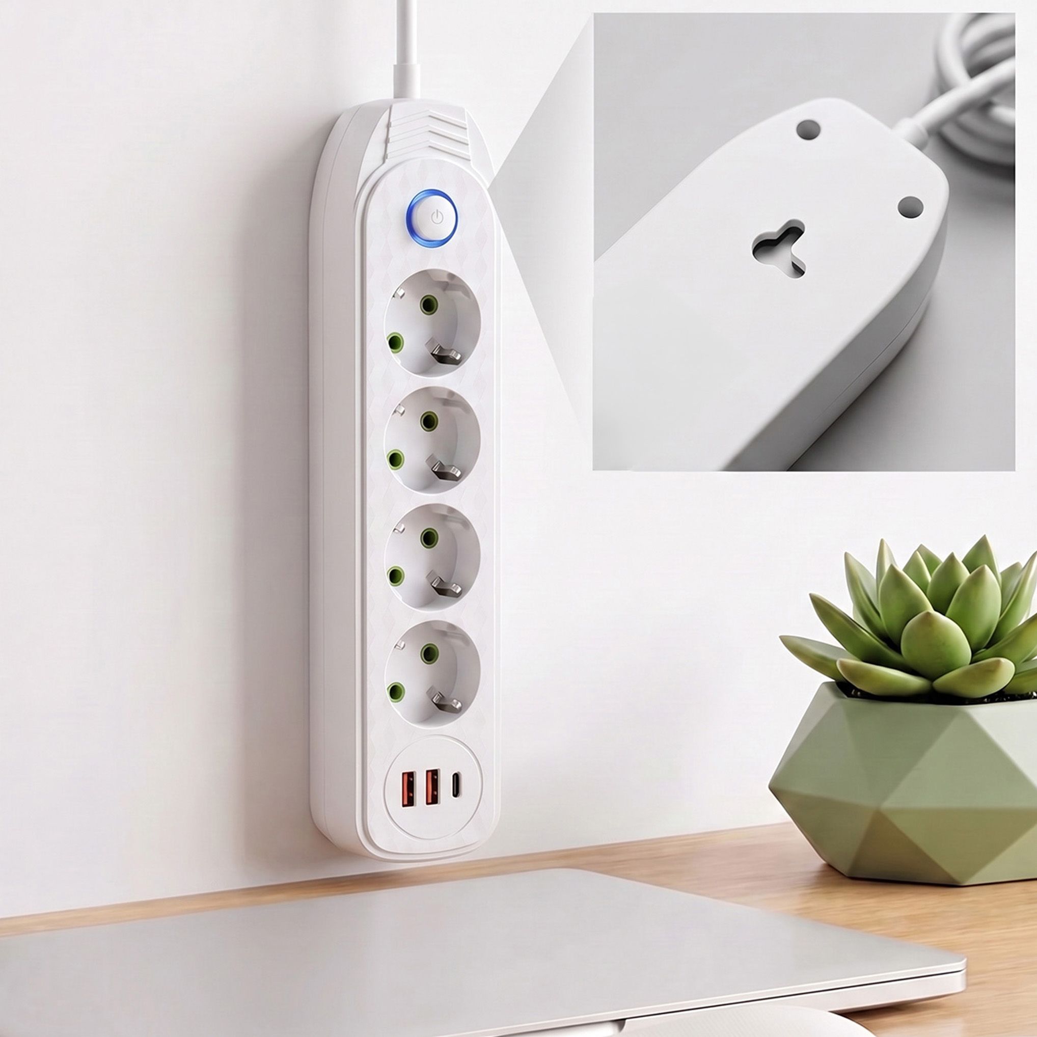 Toolight Prailgintuvas Maitinimo Blokas 4 Lizdai + 2x Usb-a + Usb-c Jnh025-4b Baltas aprašymas - Prekės nuotrauka