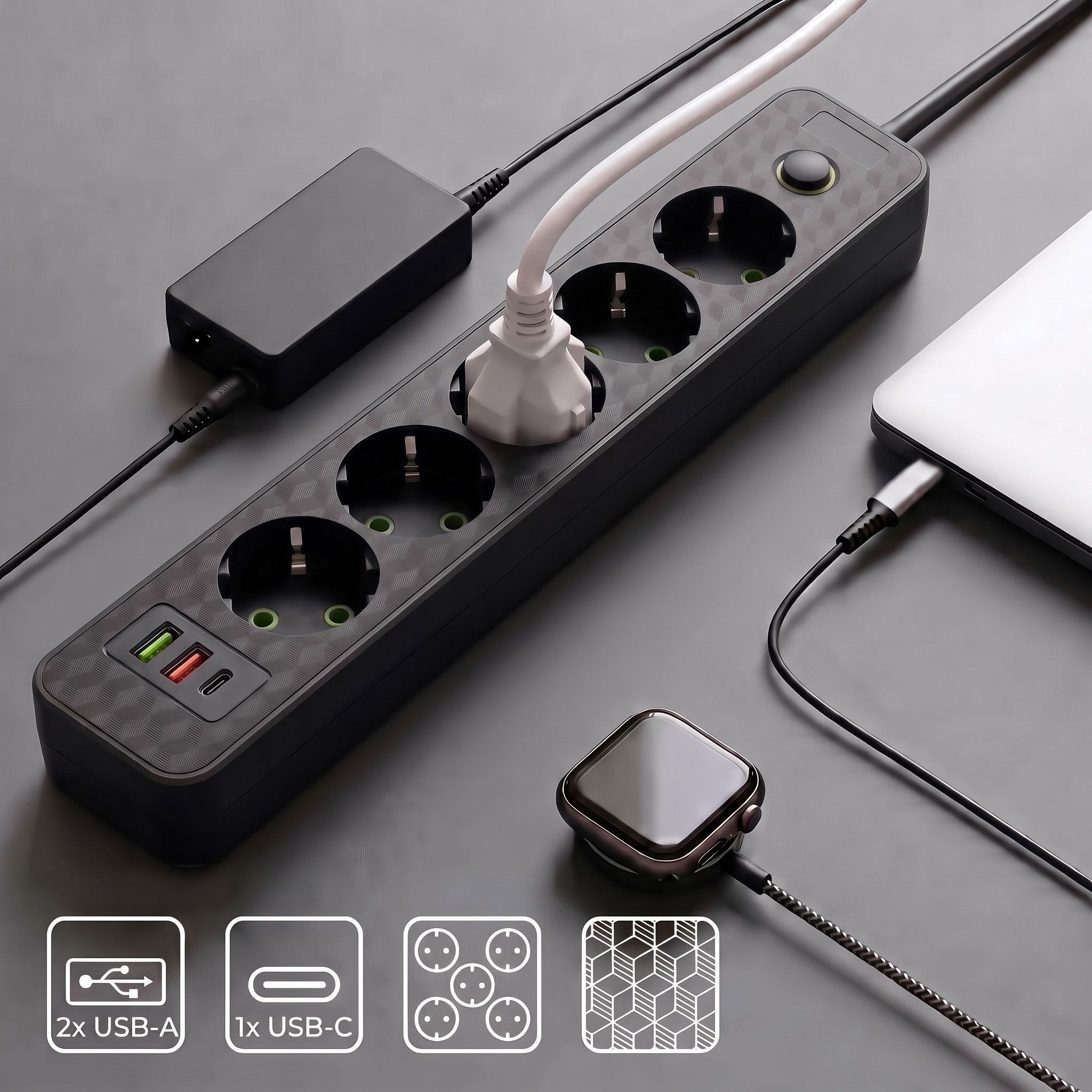 Toolight Prailgintuvas Maitinimo Blokas 5 Lizdai + 2x Usb-a + Usb-c Rea Jnh022-5a Juodas aprašymas - Prekės nuotrauka