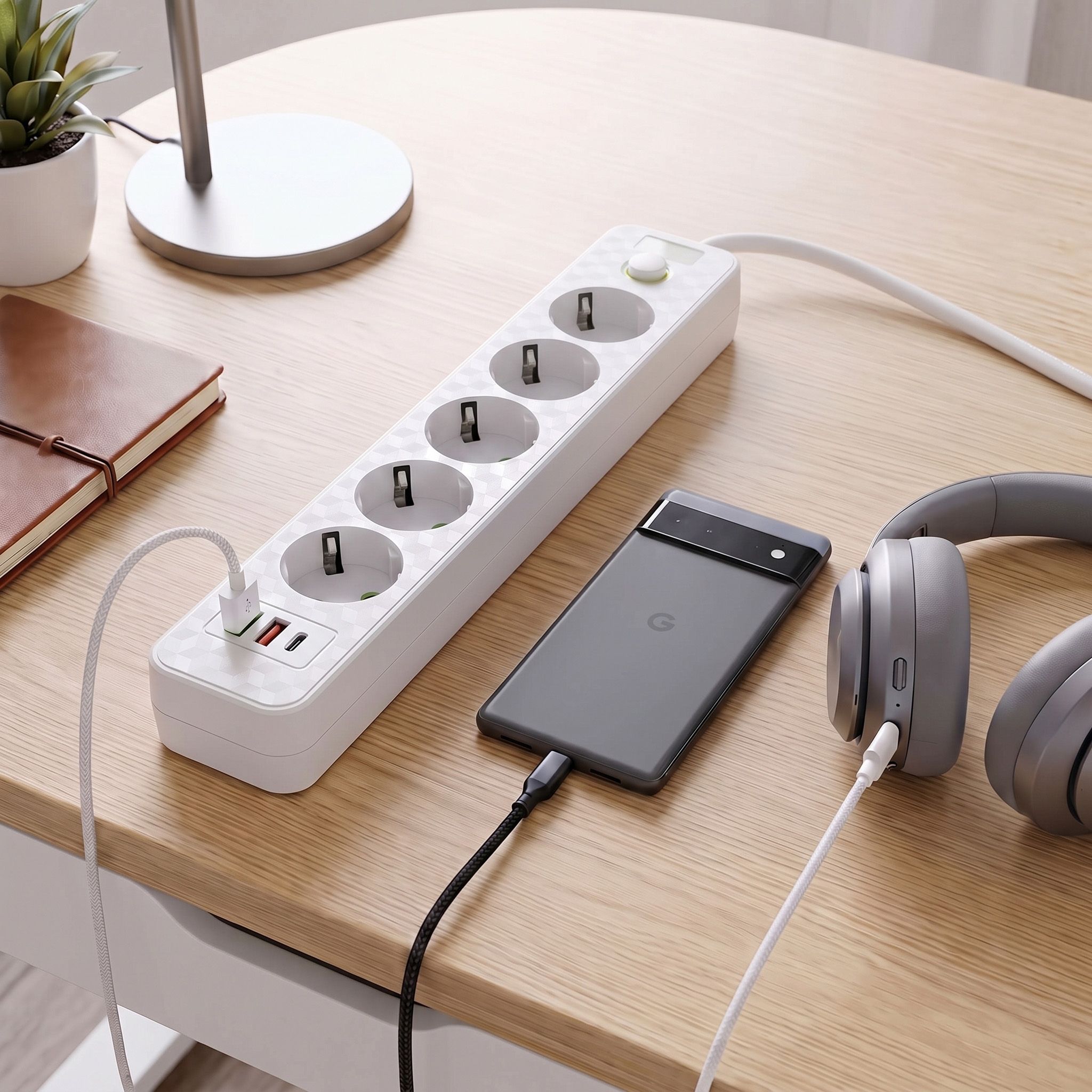 Toolight Prailgintuvas Maitinimo Blokas 5 Lizdai + 2x Usb-a + Usb-c Jnh022-5a Baltas aprašymas - Prekės nuotrauka