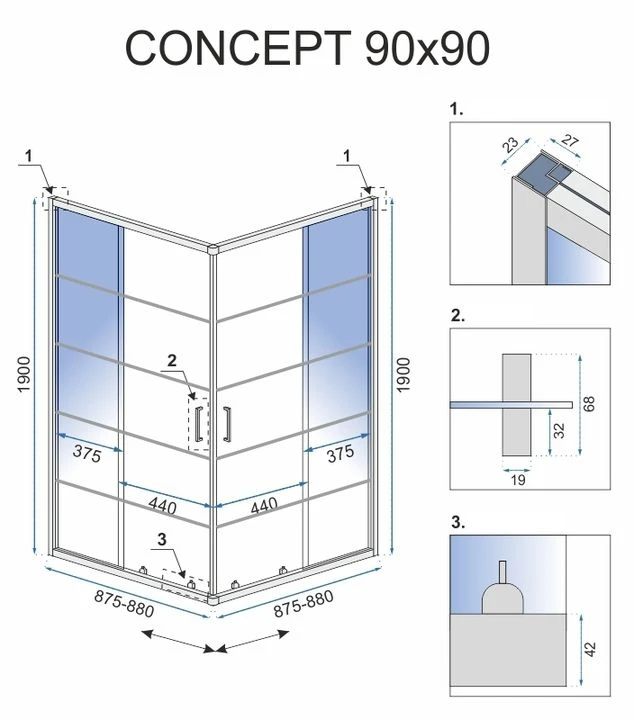 Rea Concept Juodas dušo kabina 90x90 aprašymas - Prekės nuotrauka