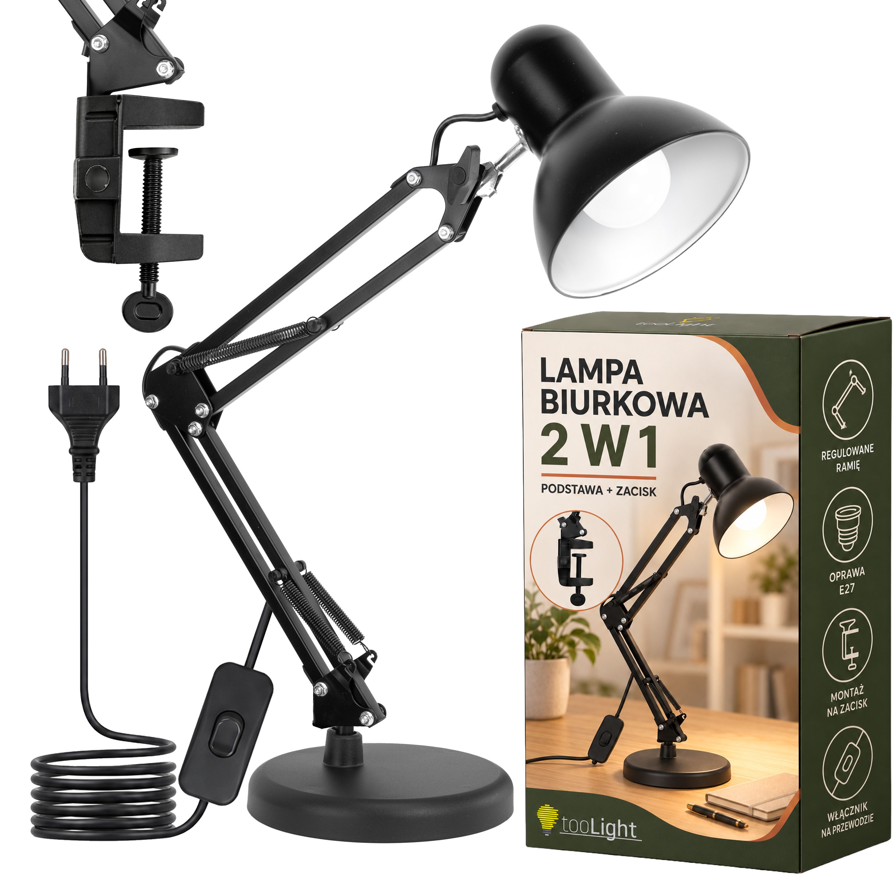 Toolight Stalinė Lempa Jnh043-1td Juodas 2in1 aprašymas - Prekės nuotrauka