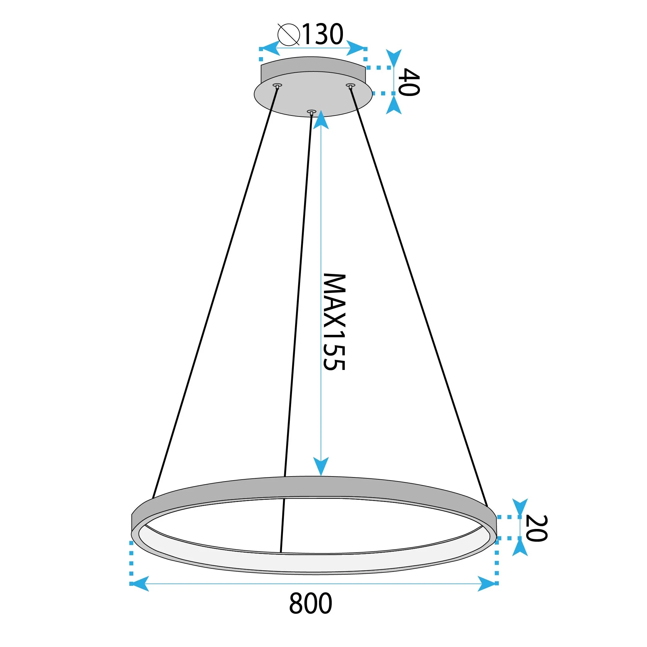 Pakabinamas šviestuvas Toolight šviestuvas LED LHJ012-CP 80cm Juodas aprašymas - Prekės nuotrauka