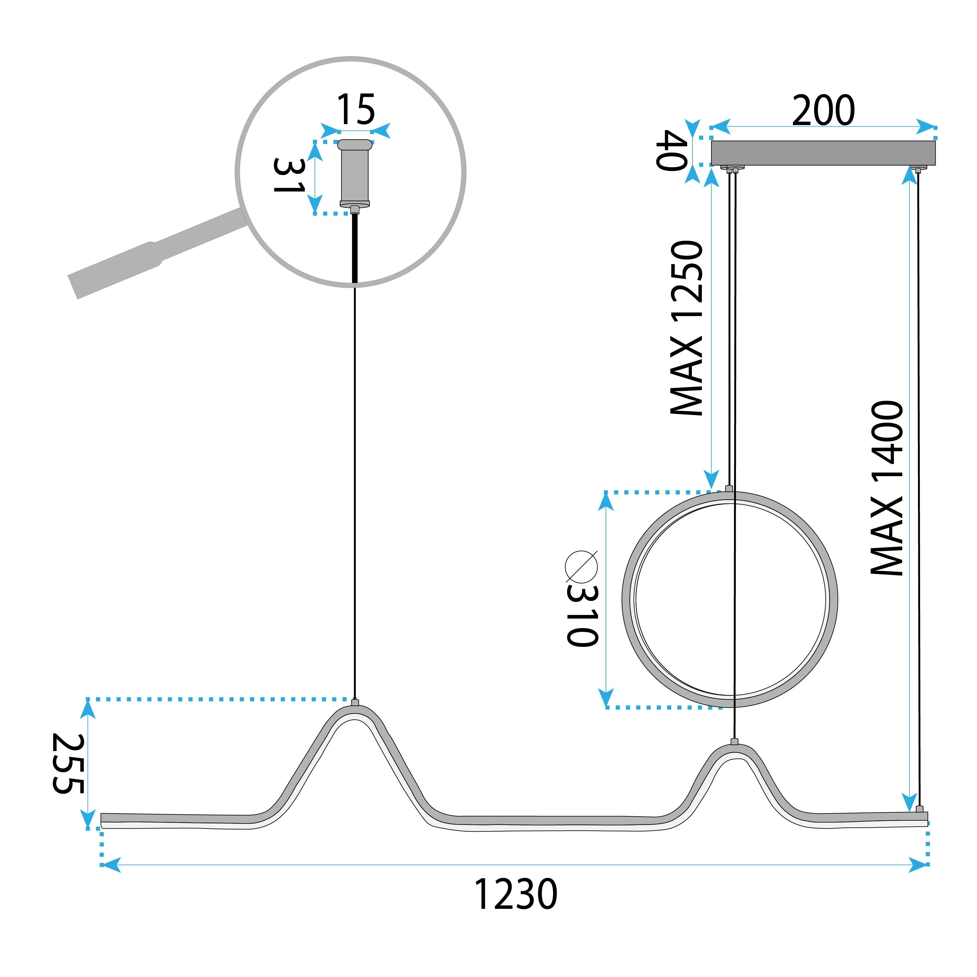 Pakabinamas šviestuvas Toolight šviestuvas LED LHJ022-CP 120 cm GOLD aprašymas - Prekės nuotrauka