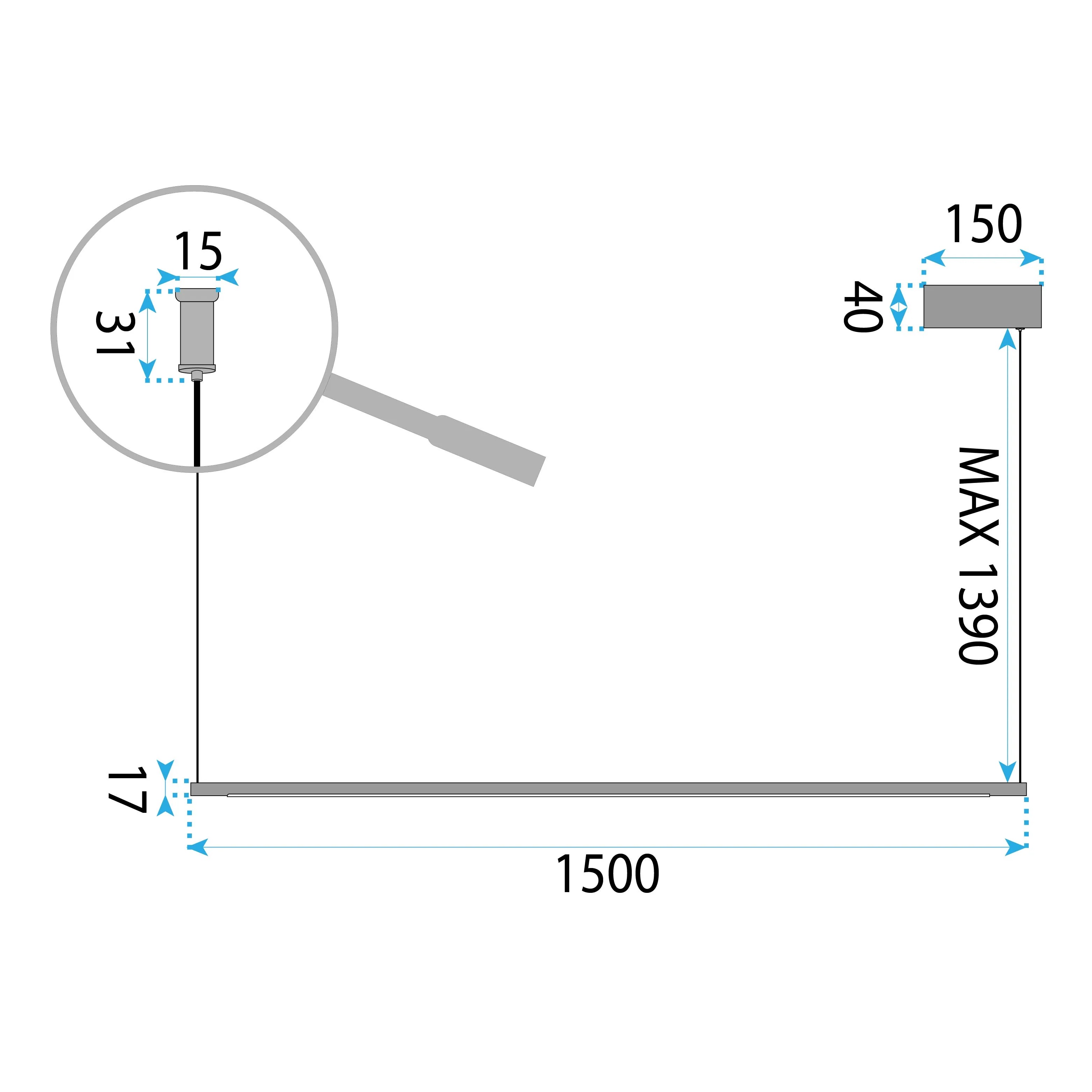Pakabinamas šviestuvas Toolight šviestuvas LED LHJ032-CP 150 cm Juodas aprašymas - Prekės nuotrauka