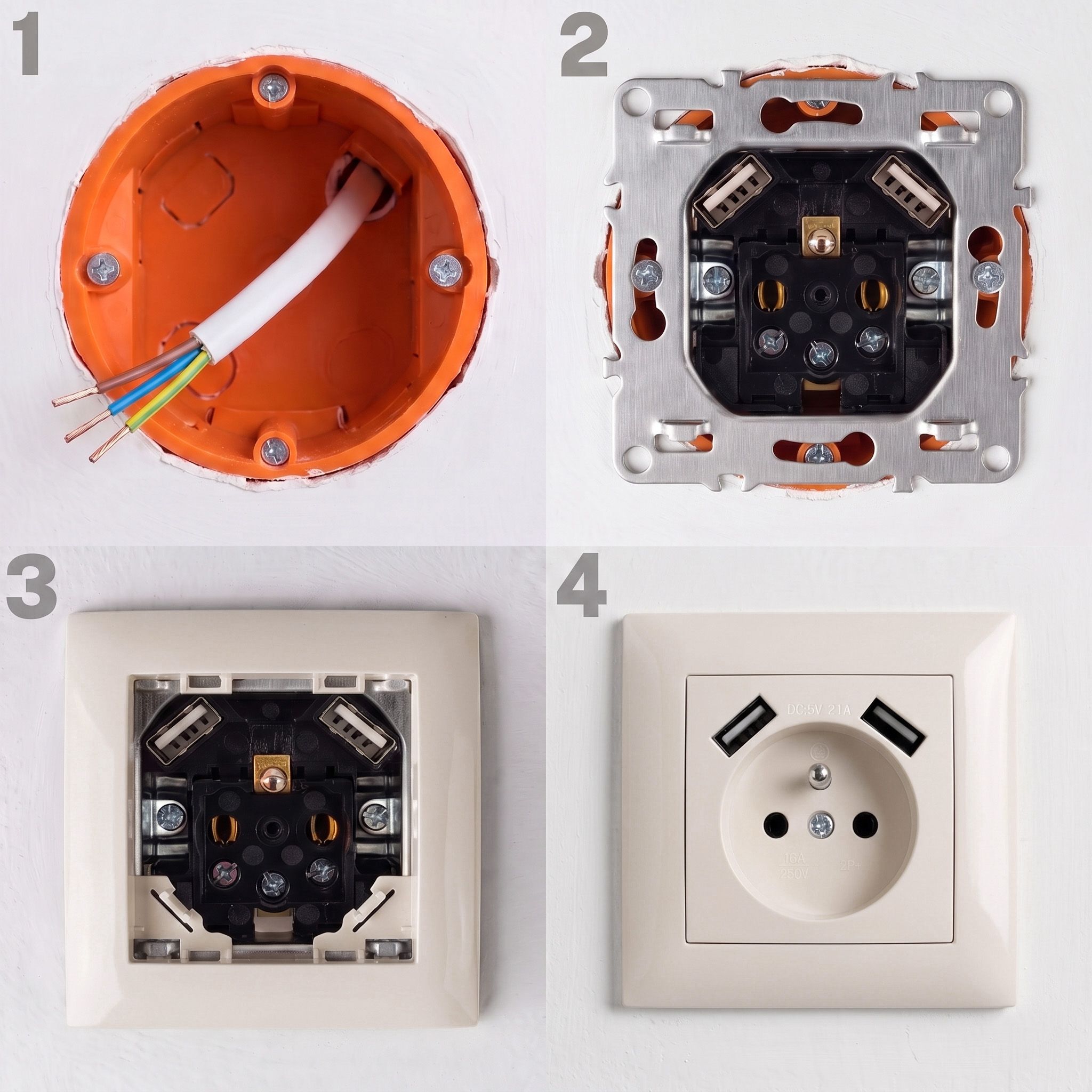Toolight Viengubas Lizdas Su Įžeminimu + 2x Usb-a Oste Jnh003-g rusvai gelsvas aprašymas - Prekės nuotrauka
