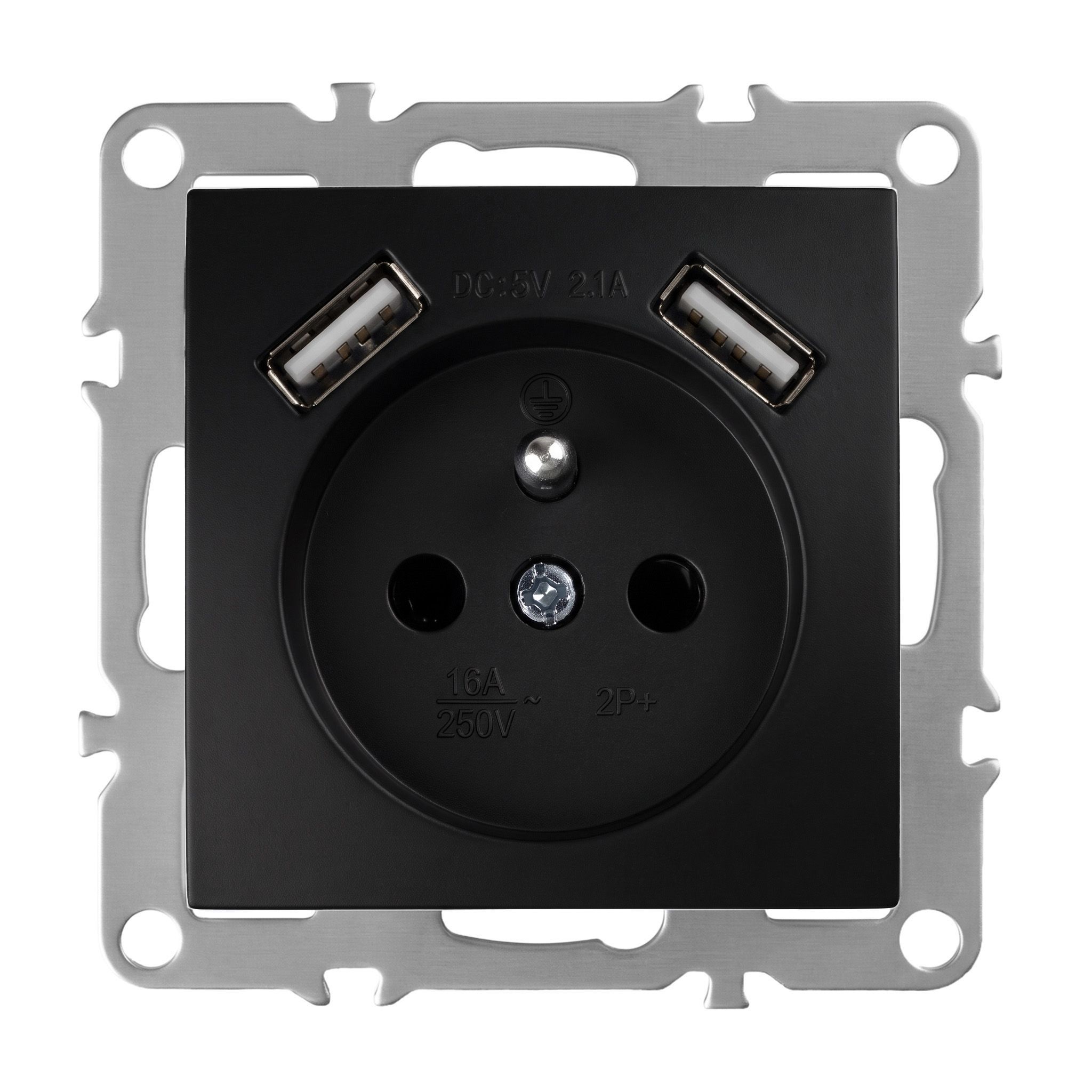 Toolight Viengubas Lizdas Su Įžeminimu + 2x Usb-a Oste Jnh003-g Juodas aprašymas - Prekės nuotrauka