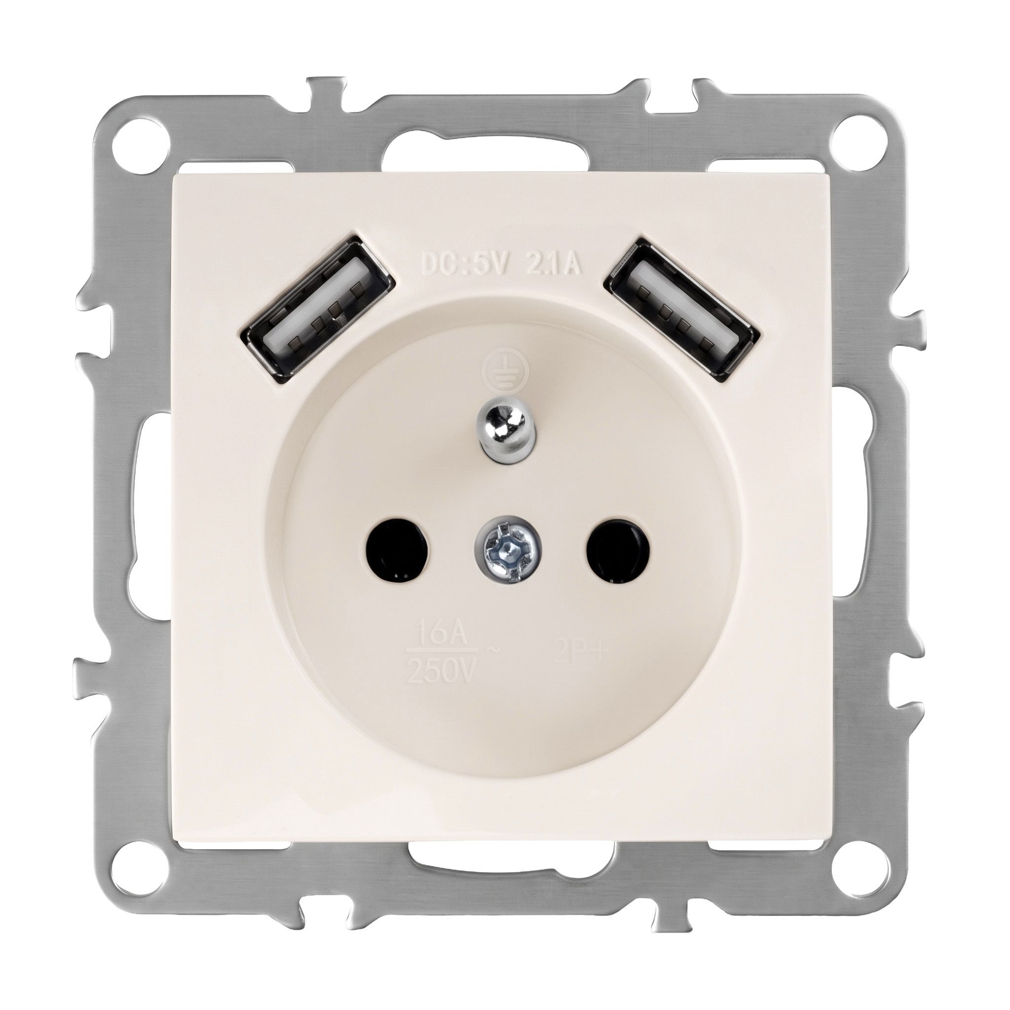 Toolight Viengubas Lizdas Su Įžeminimu + 2x Usb-a Oste Jnh003-g rusvai gelsvas aprašymas - Prekės nuotrauka