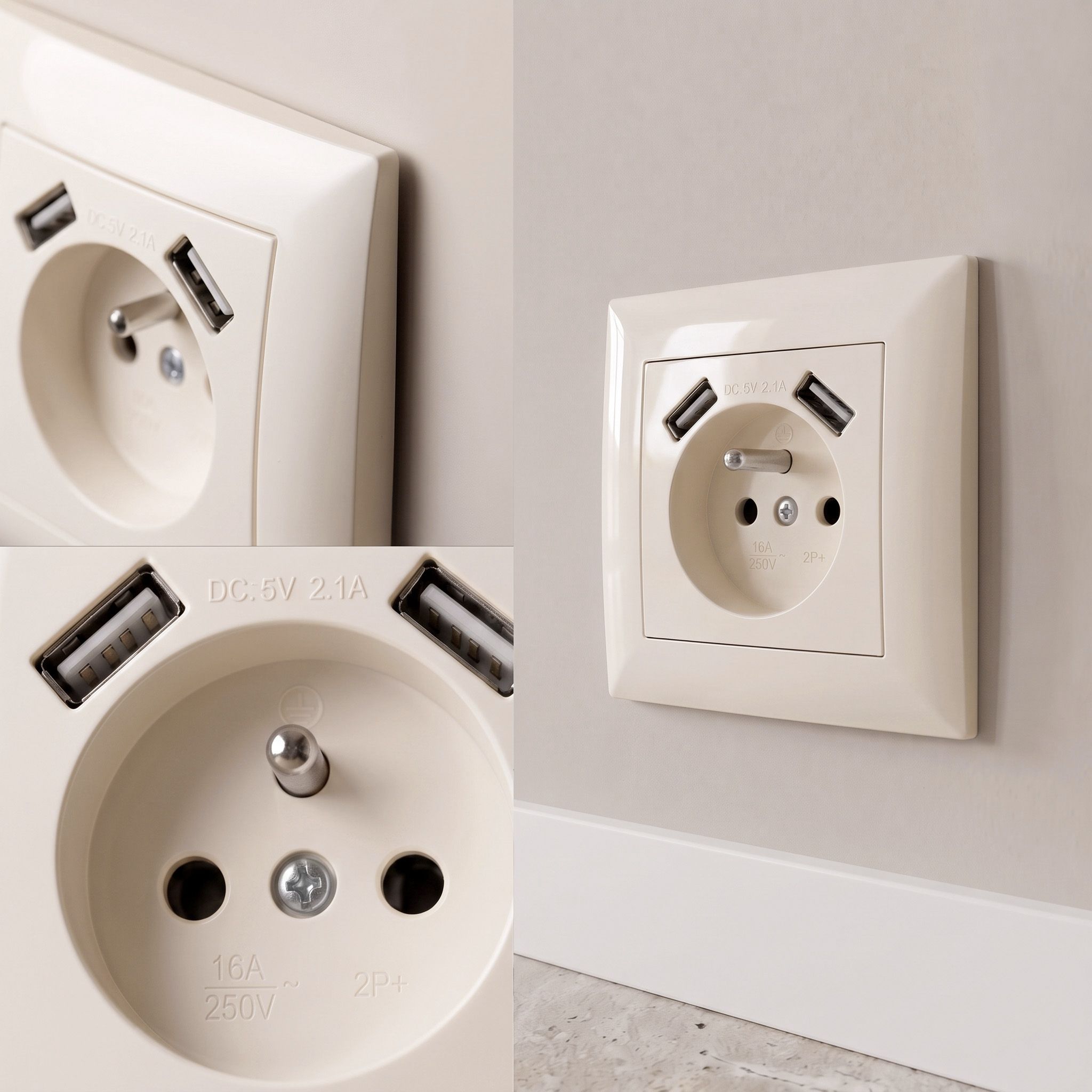 Toolight Viengubas Lizdas Su Įžeminimu + 2x Usb-a Oste Jnh003-g rusvai gelsvas aprašymas - Prekės nuotrauka