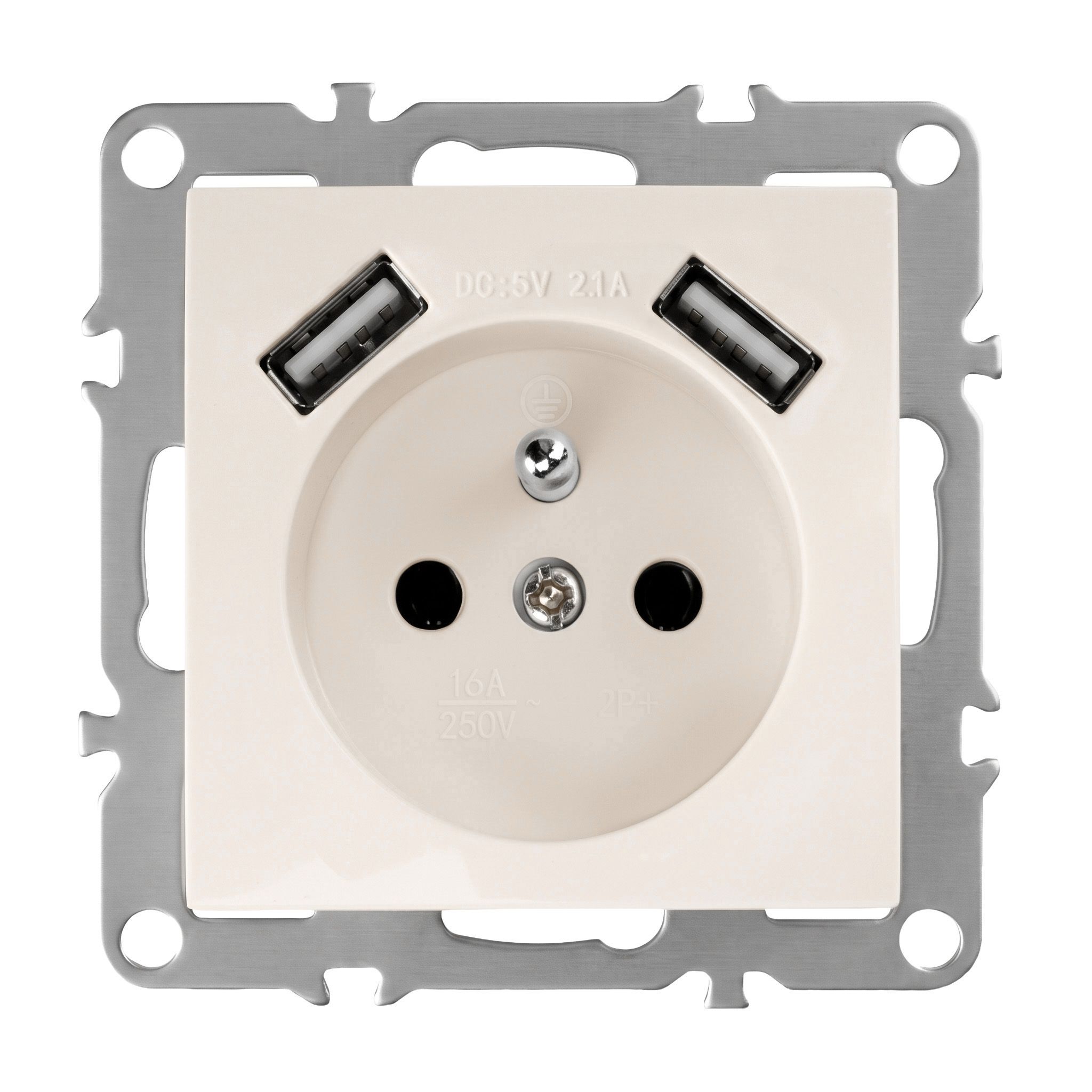 Toolight Viengubas Lizdas Su Įžeminimu + 2x Usb-a Oste Jnh003-g rusvai gelsvas aprašymas - Prekės nuotrauka