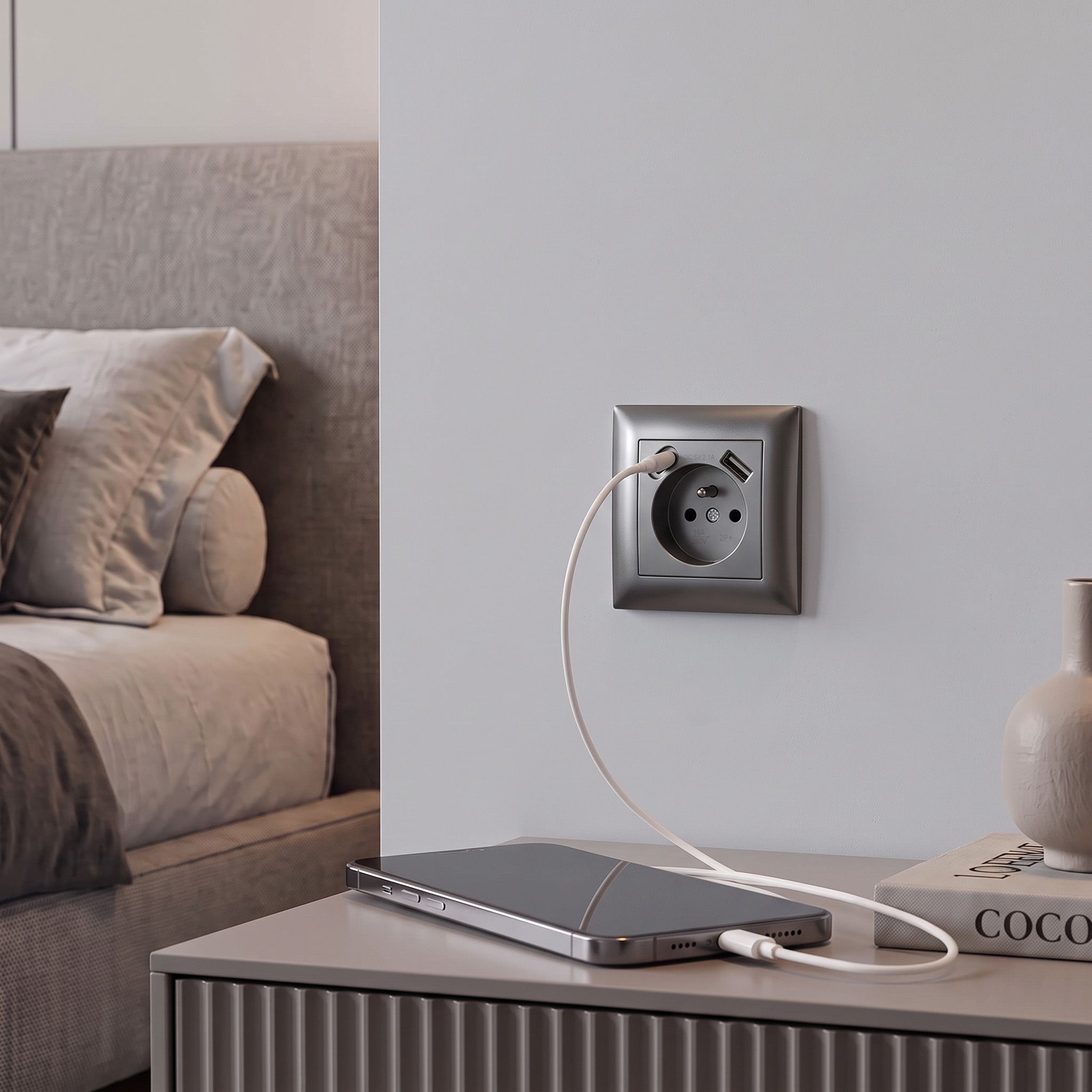 Toolight Viengubas Lizdas Su Įžeminimu + Usb-a Usb-c Oste Jnh004-g Pilkas aprašymas - Prekės nuotrauka