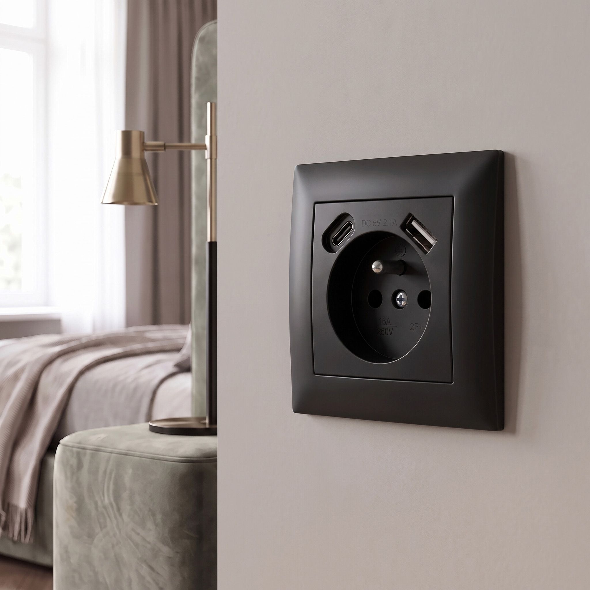 Toolight Viengubas Lizdas Su Įžeminimu + Usb-a Usb-c Oste Jnh004-g Juodas aprašymas - Prekės nuotrauka