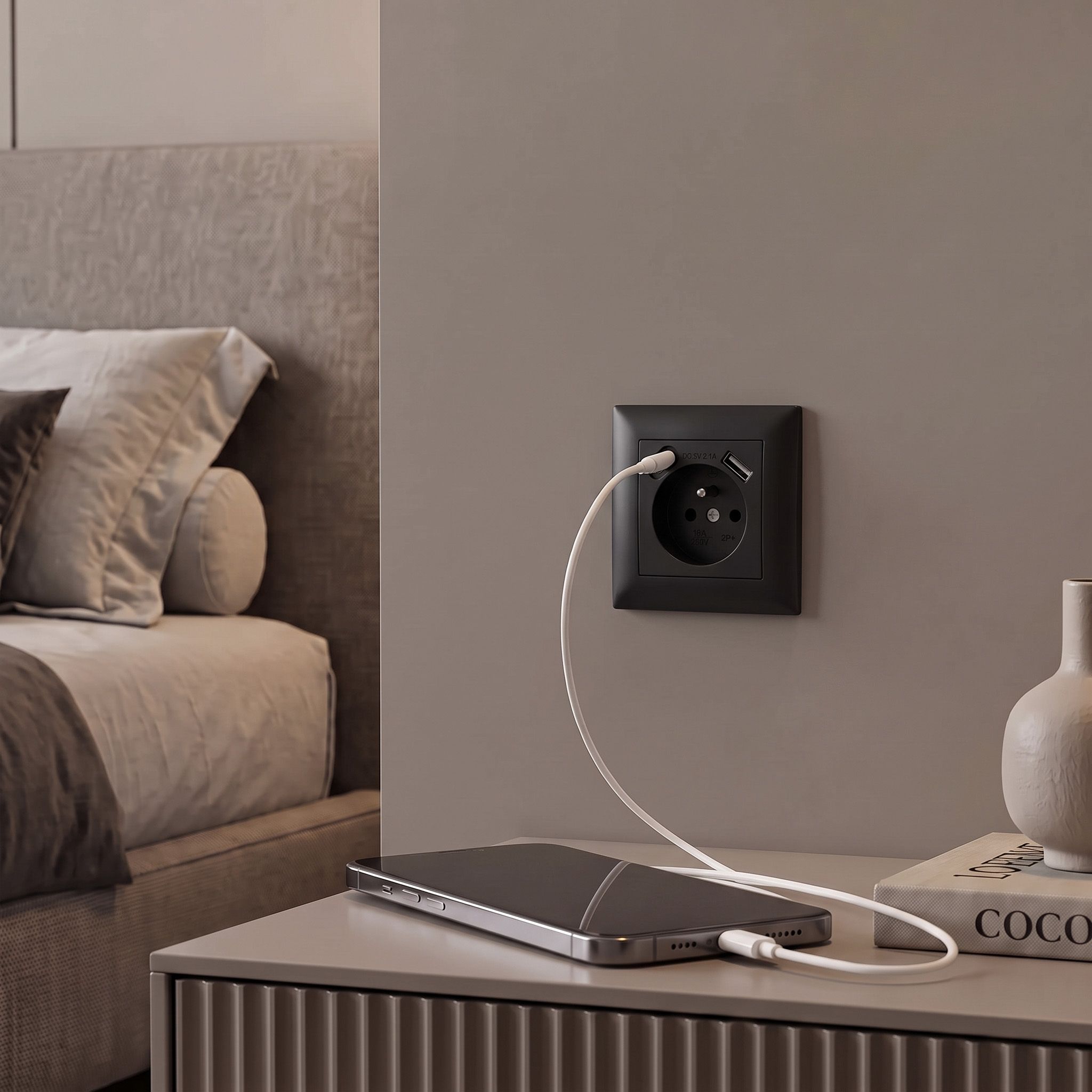 Toolight Viengubas Lizdas Su Įžeminimu + Usb-a Usb-c Oste Jnh004-g Juodas aprašymas - Prekės nuotrauka